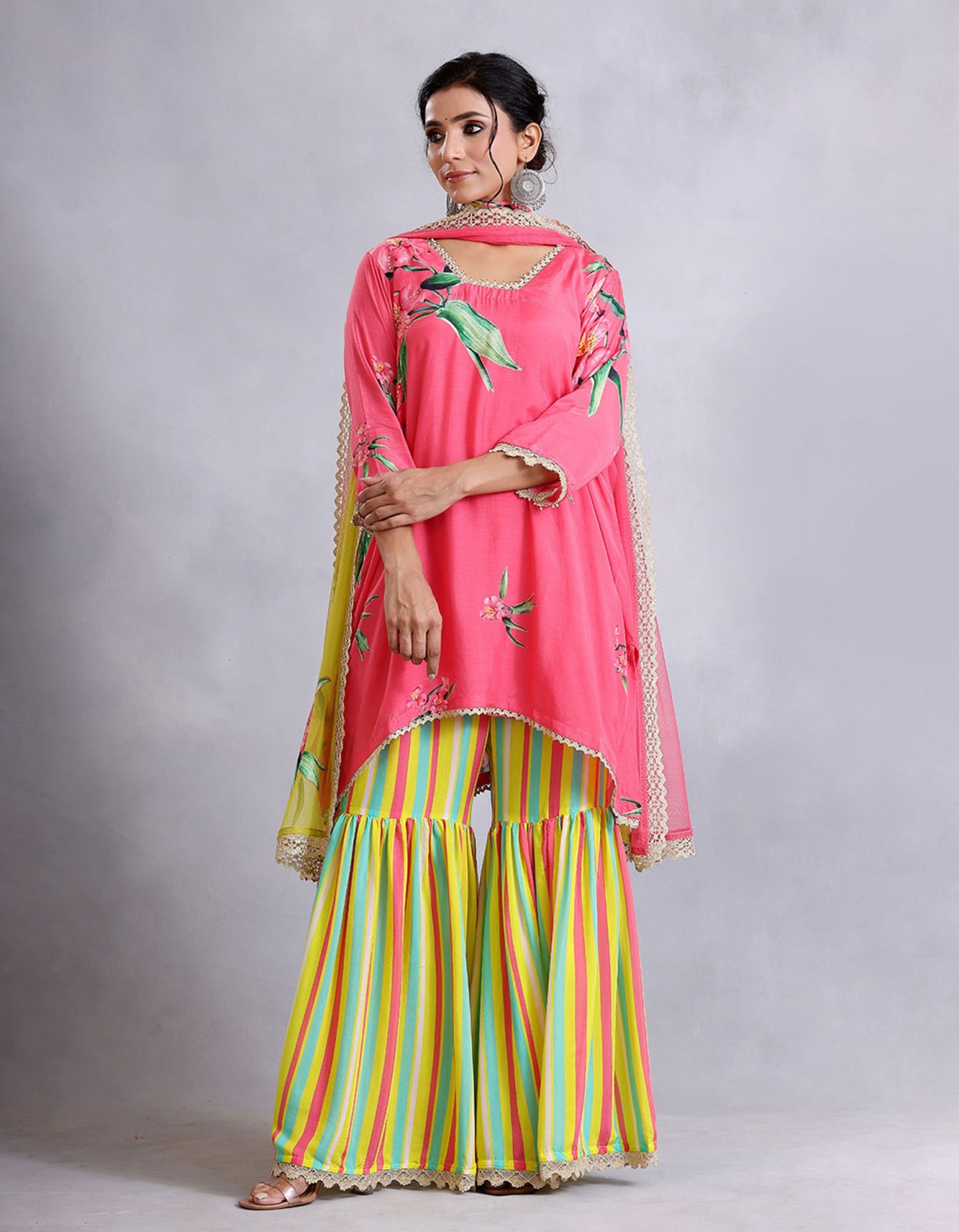 Coral pink Short Cotton Silk Sunehri kurta set