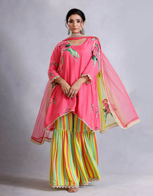 Coral pink Short Cotton Silk Sunehri kurta set