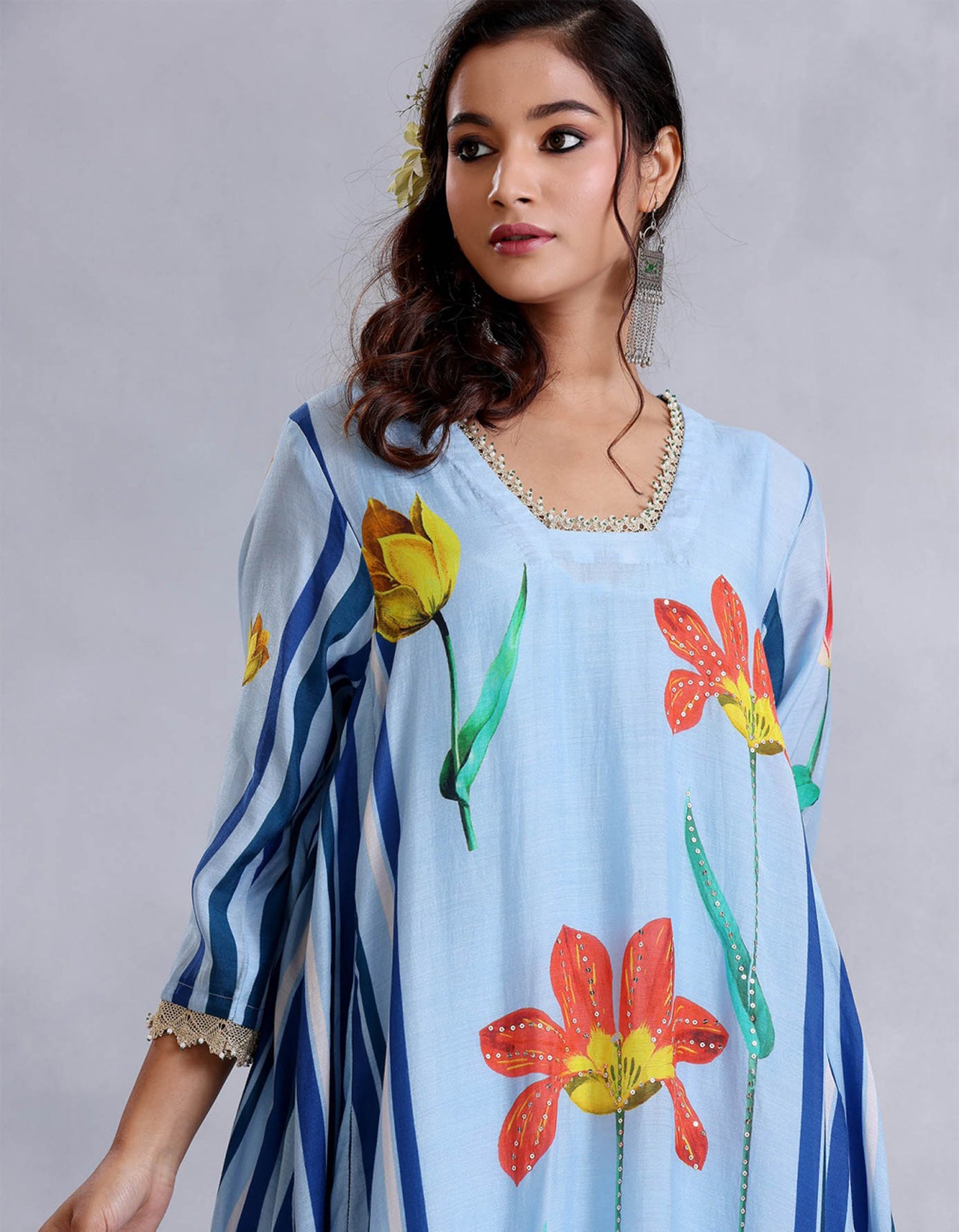 Blue Cotton Silk Sunehri kurta set