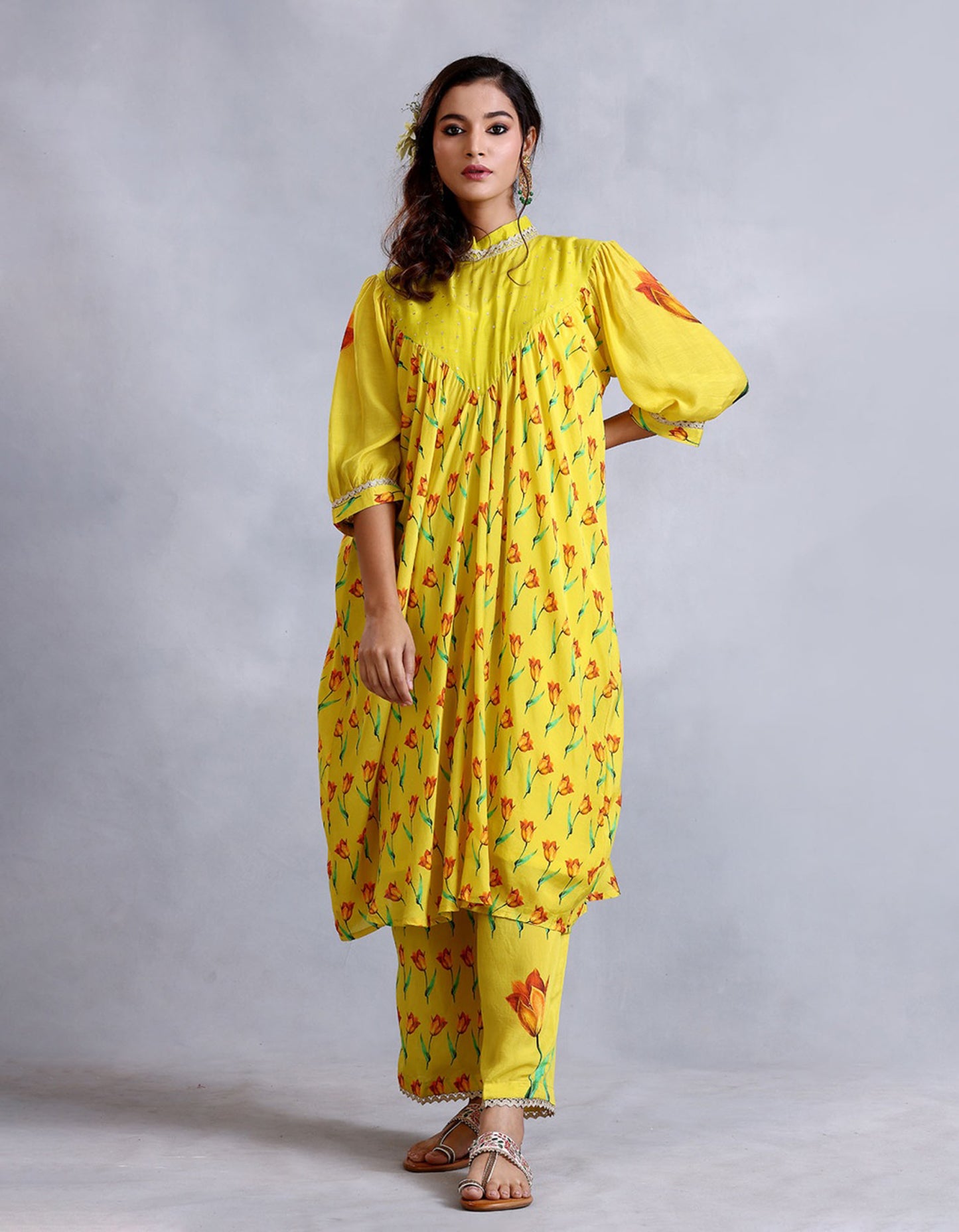 Ochre Yellow Cotton Silk Sunehri kurta set