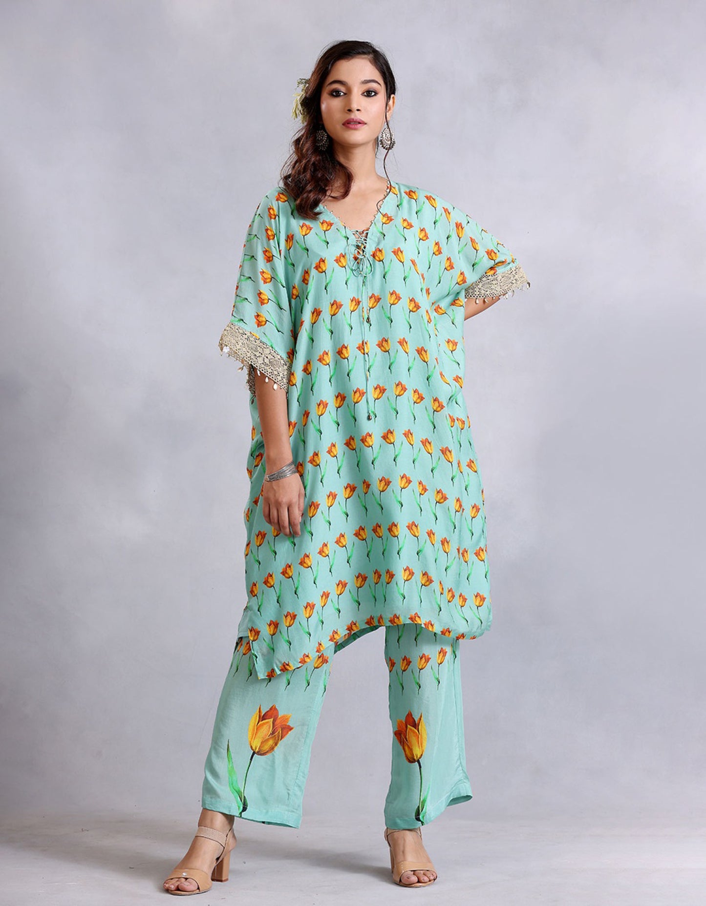 Sea Green anti fit Cotton Silk Sunehri kurta set