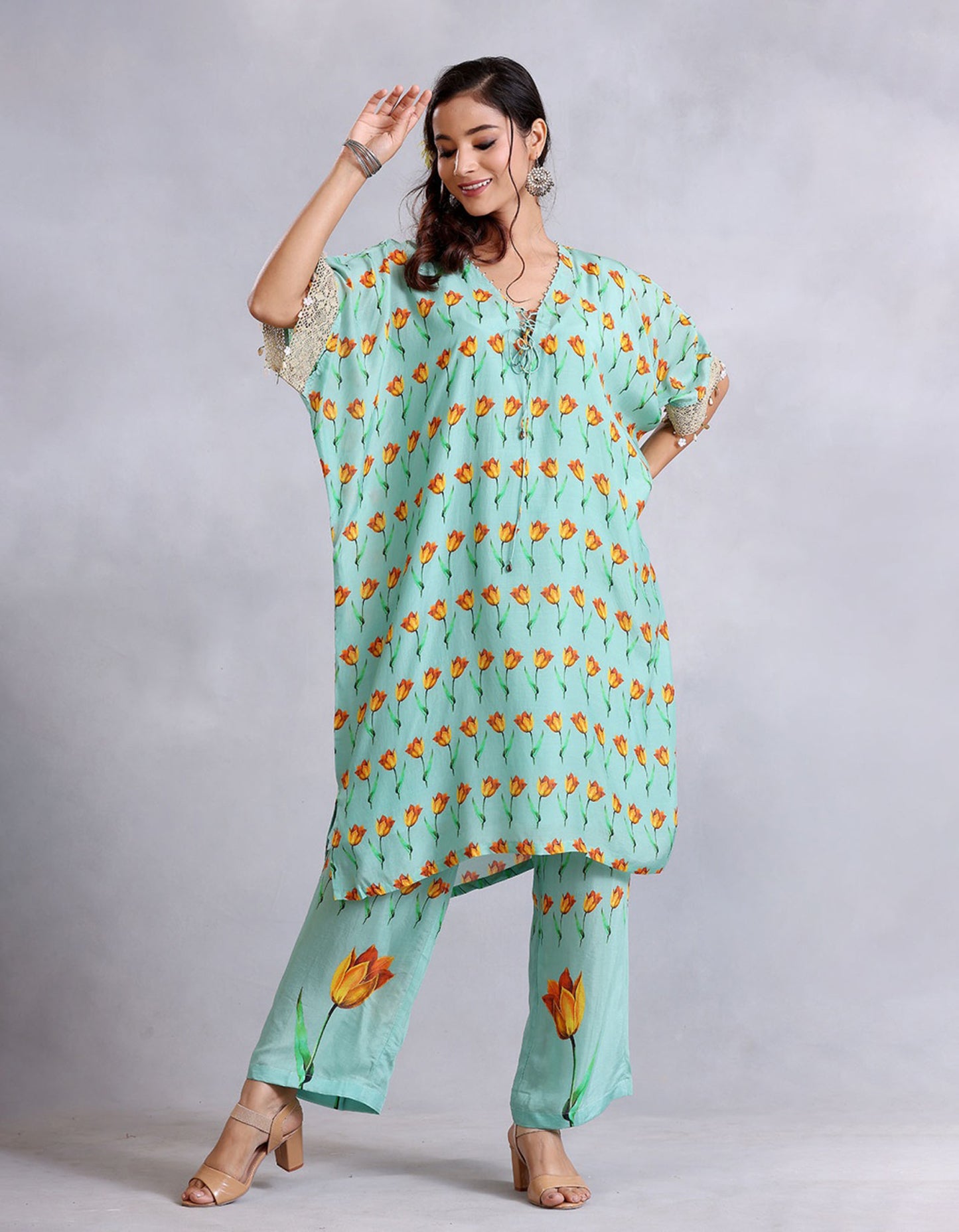 Sea Green anti fit Cotton Silk Sunehri kurta set