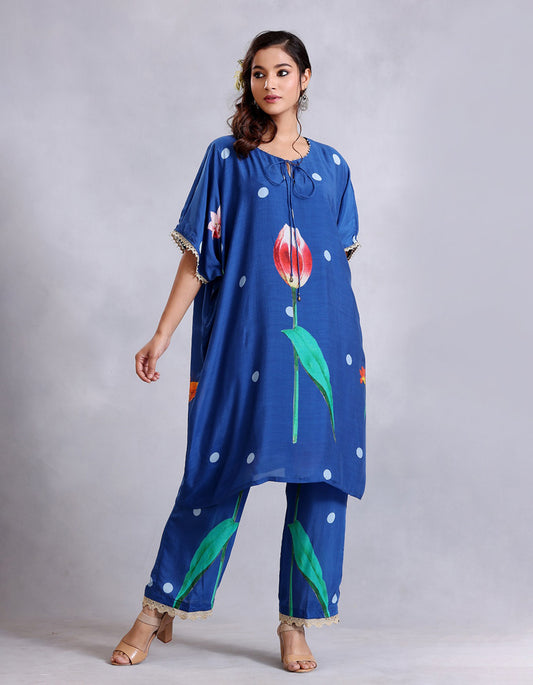 Electric Blue Cotton Silk Sunehri kurta set