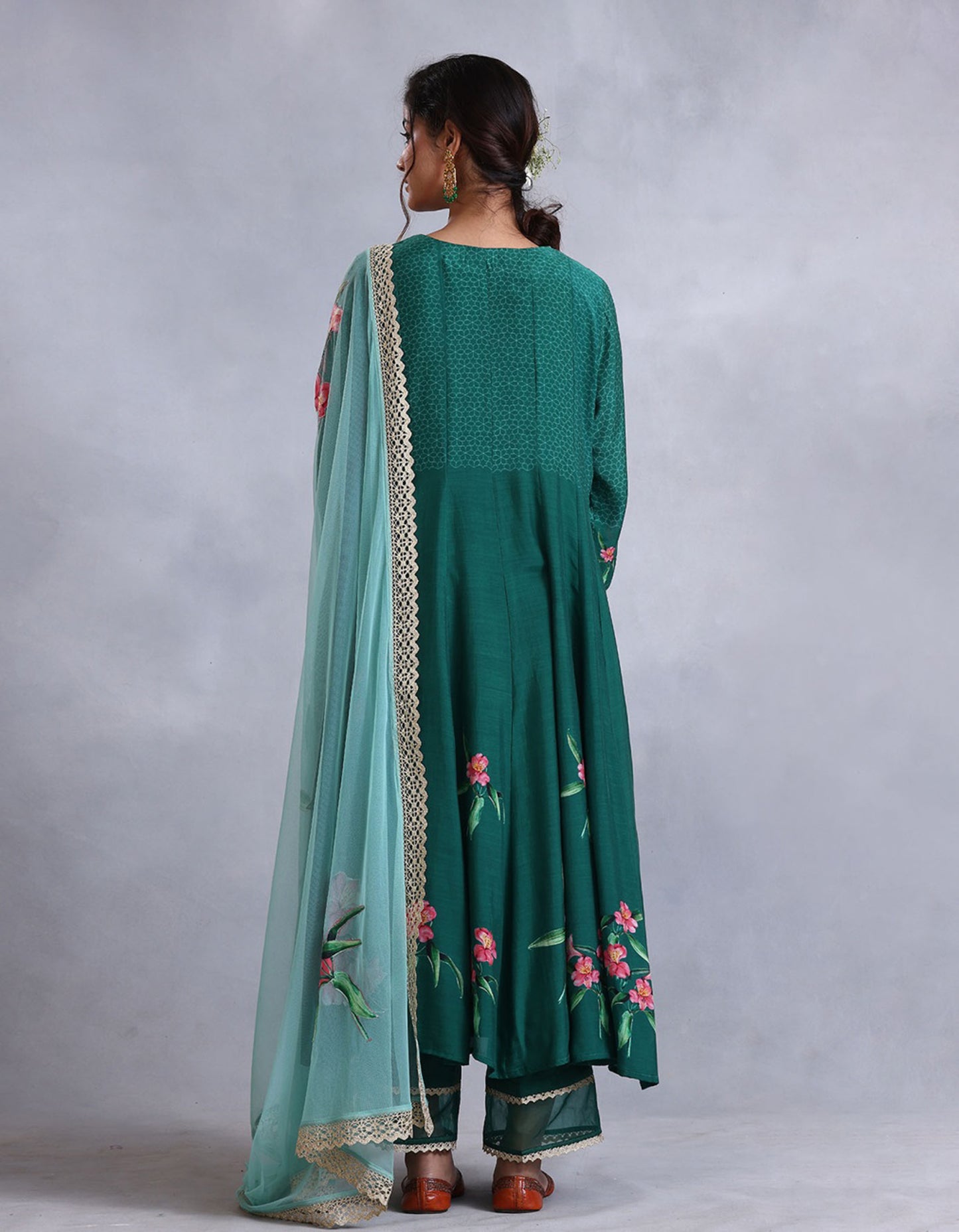 Emerald Green kalidar Cotton Silk Sunehri kurta set