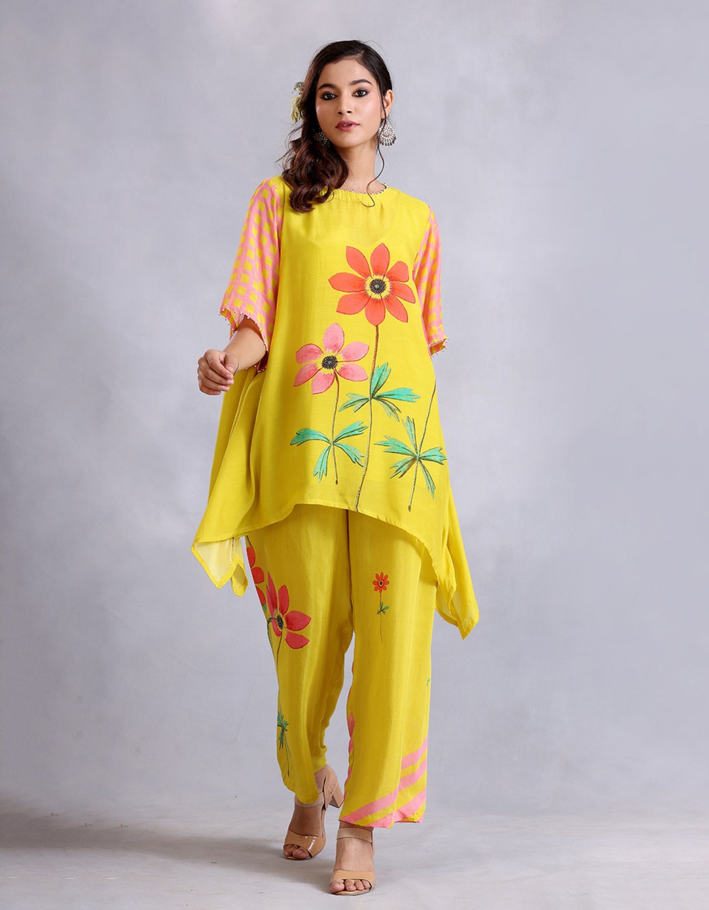 Ochre Yellow Asymmetric Cotton Silk Sunehri kurta set