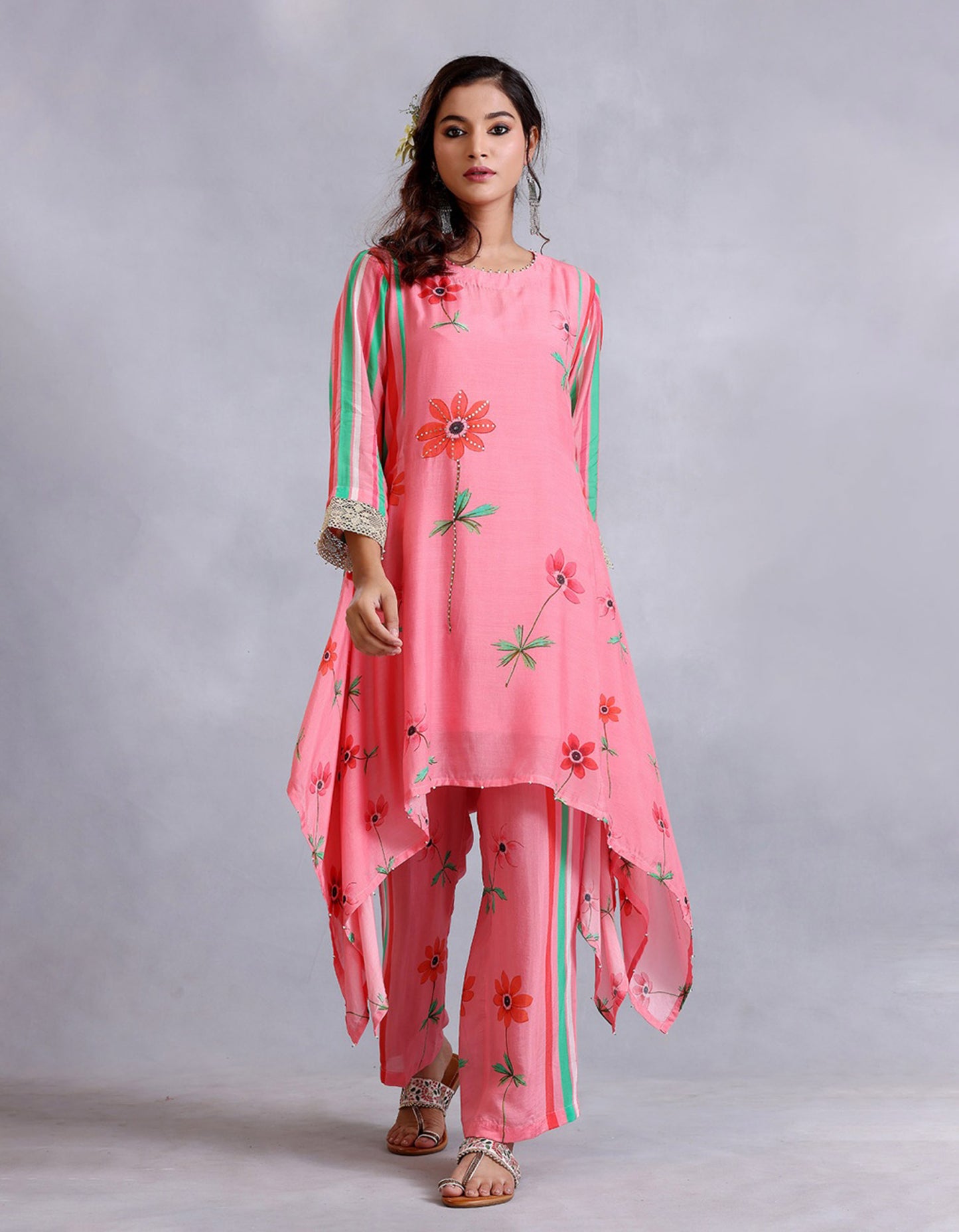 Peach Cotton Silk Sunehri kurta set