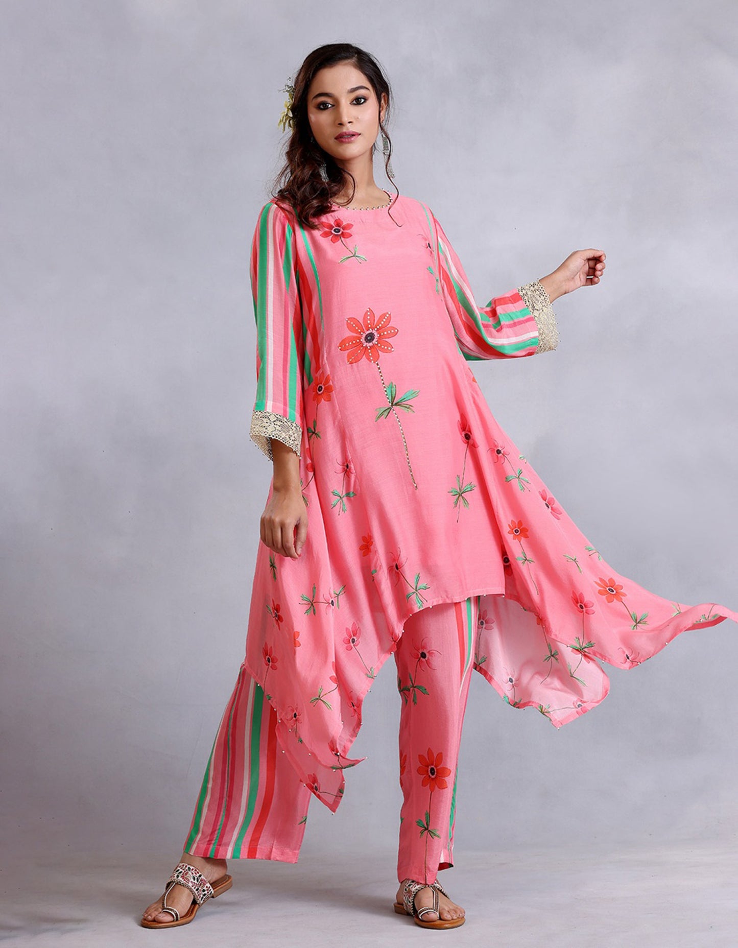 Peach Cotton Silk Sunehri kurta set