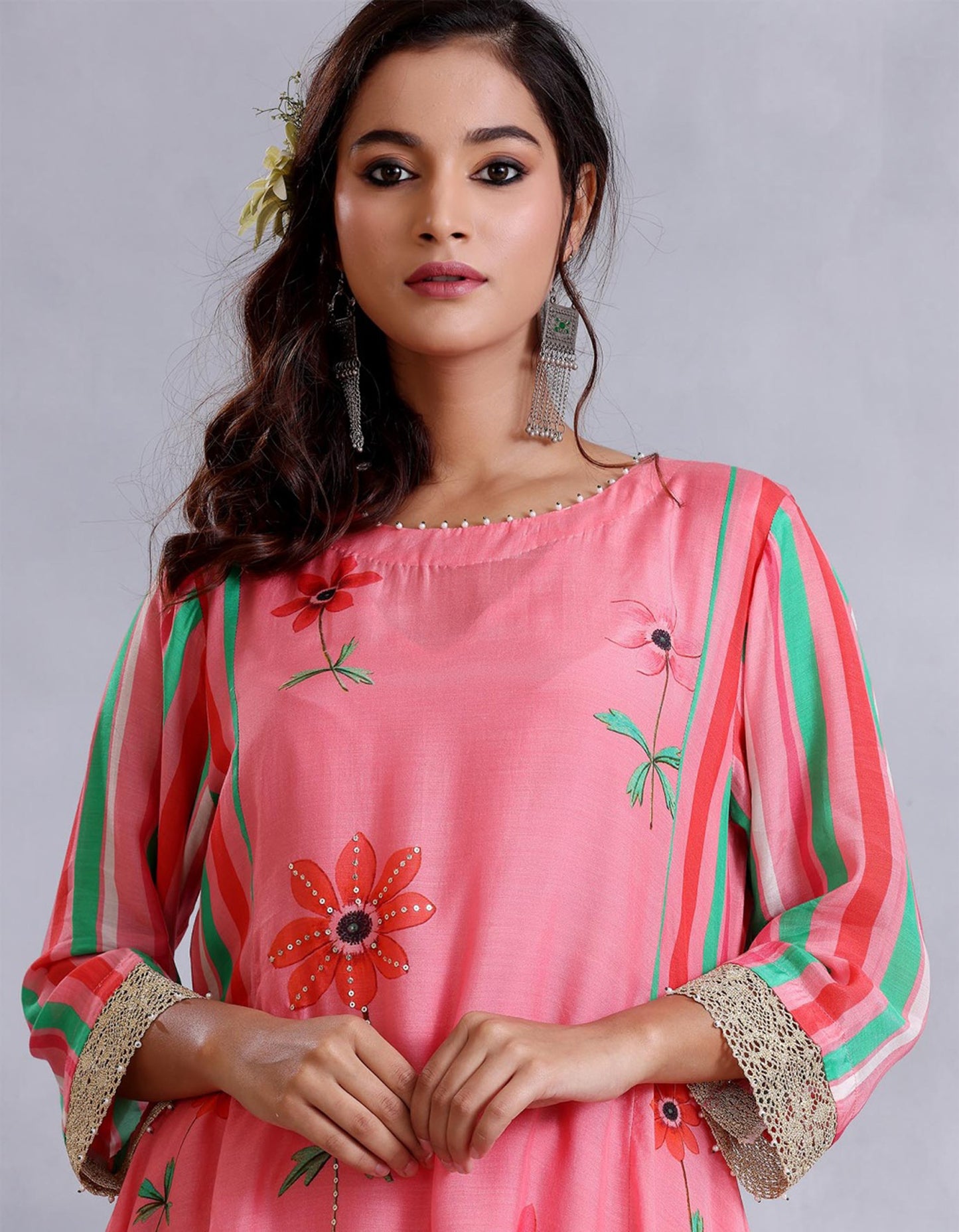 Peach Cotton Silk Sunehri kurta set