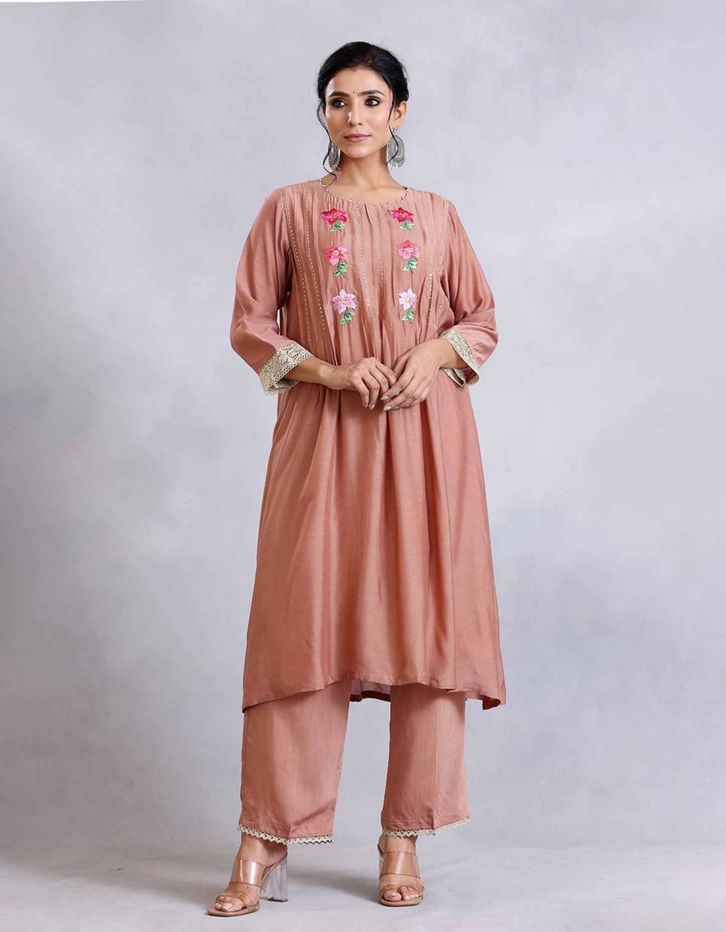 Nude Brown Embroidered Cotton Silk Sunehri kurta set