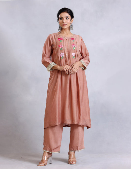 Nude Brown Embroidered Cotton Silk Sunehri kurta set