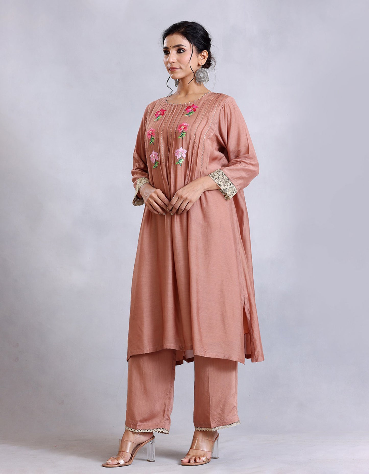 Nude Brown Embroidered Cotton Silk Sunehri kurta set