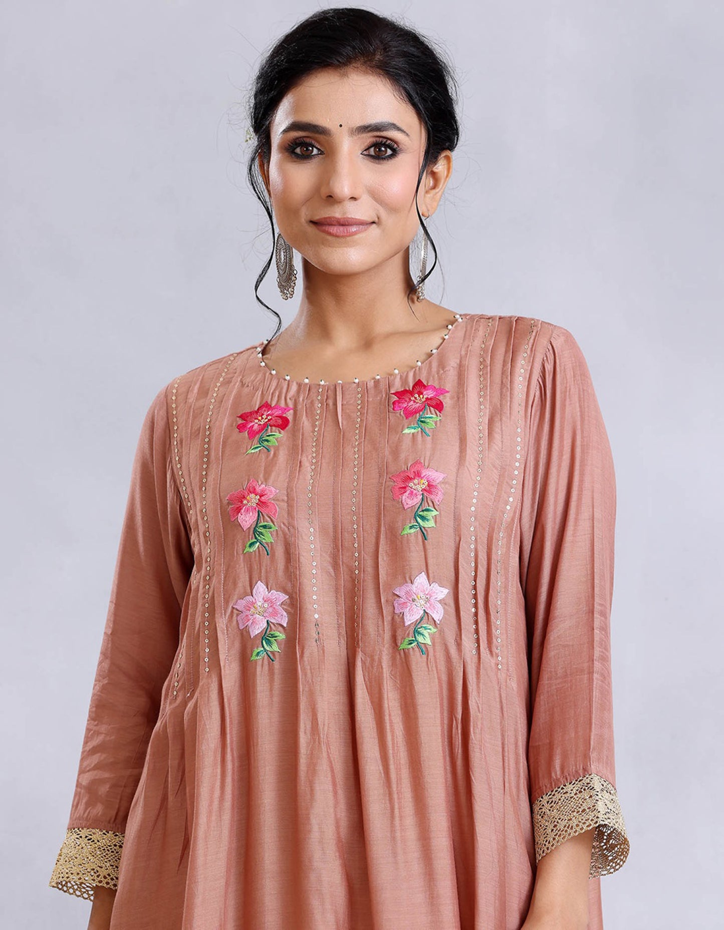 Nude Brown Embroidered Cotton Silk Sunehri kurta set