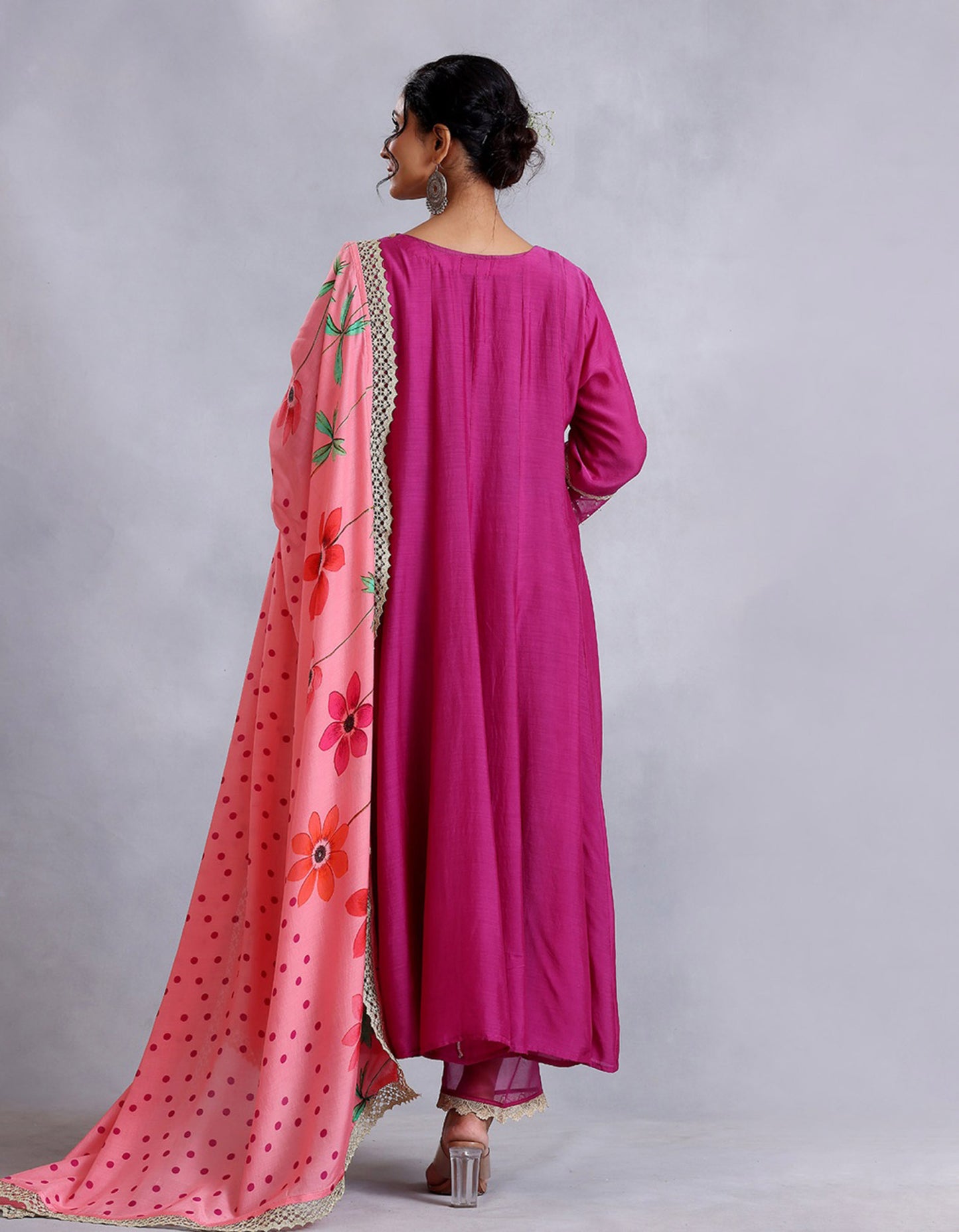 Burgandy Kalidar Cotton Silk Sunehri kurta set