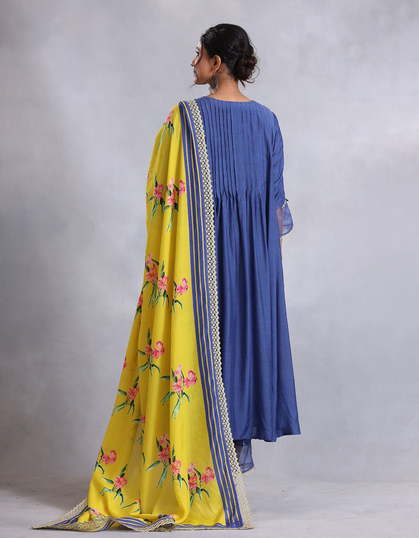 Royal Blue Kalidar Cotton Silk Sunehri kurta set