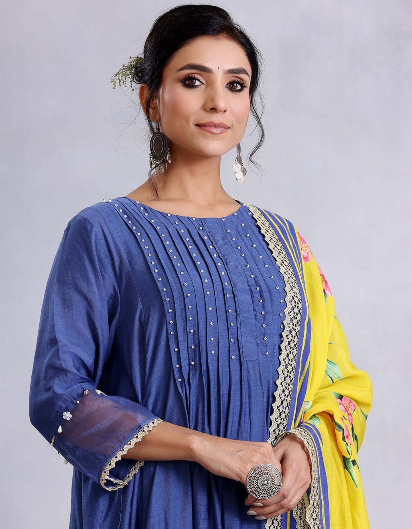 Royal Blue Kalidar Cotton Silk Sunehri kurta set