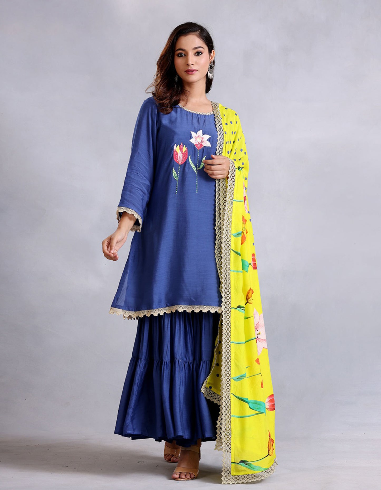 Royal Blue Cotton Silk Sunehri kurta set