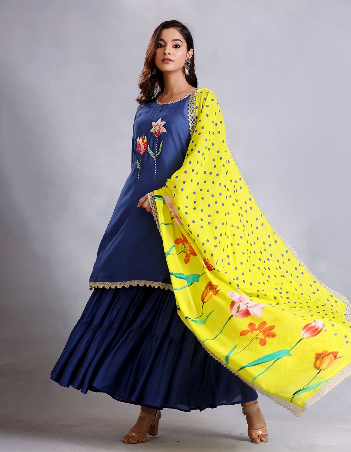 Royal Blue Cotton Silk Sunehri kurta set