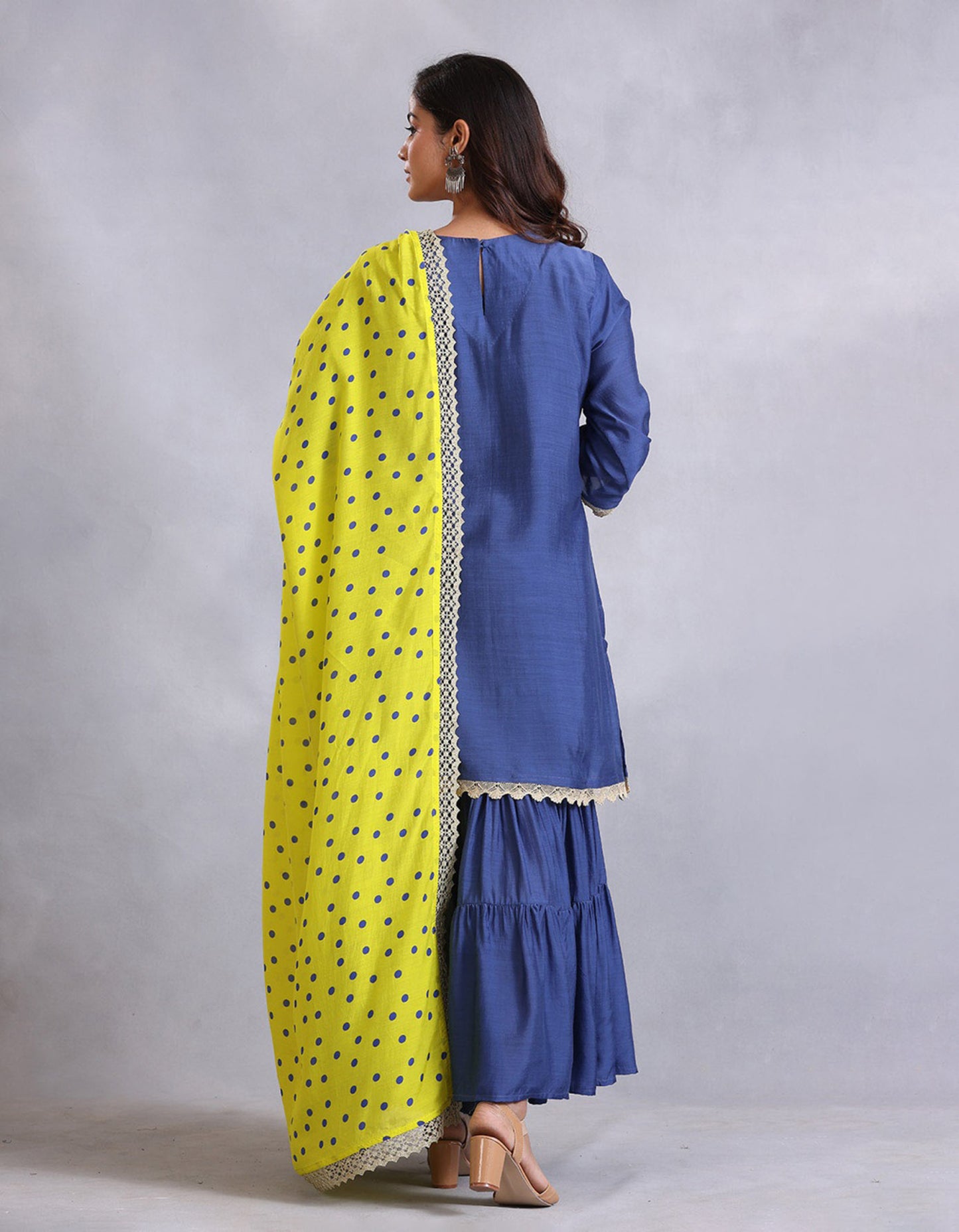 Royal Blue Cotton Silk Sunehri kurta set