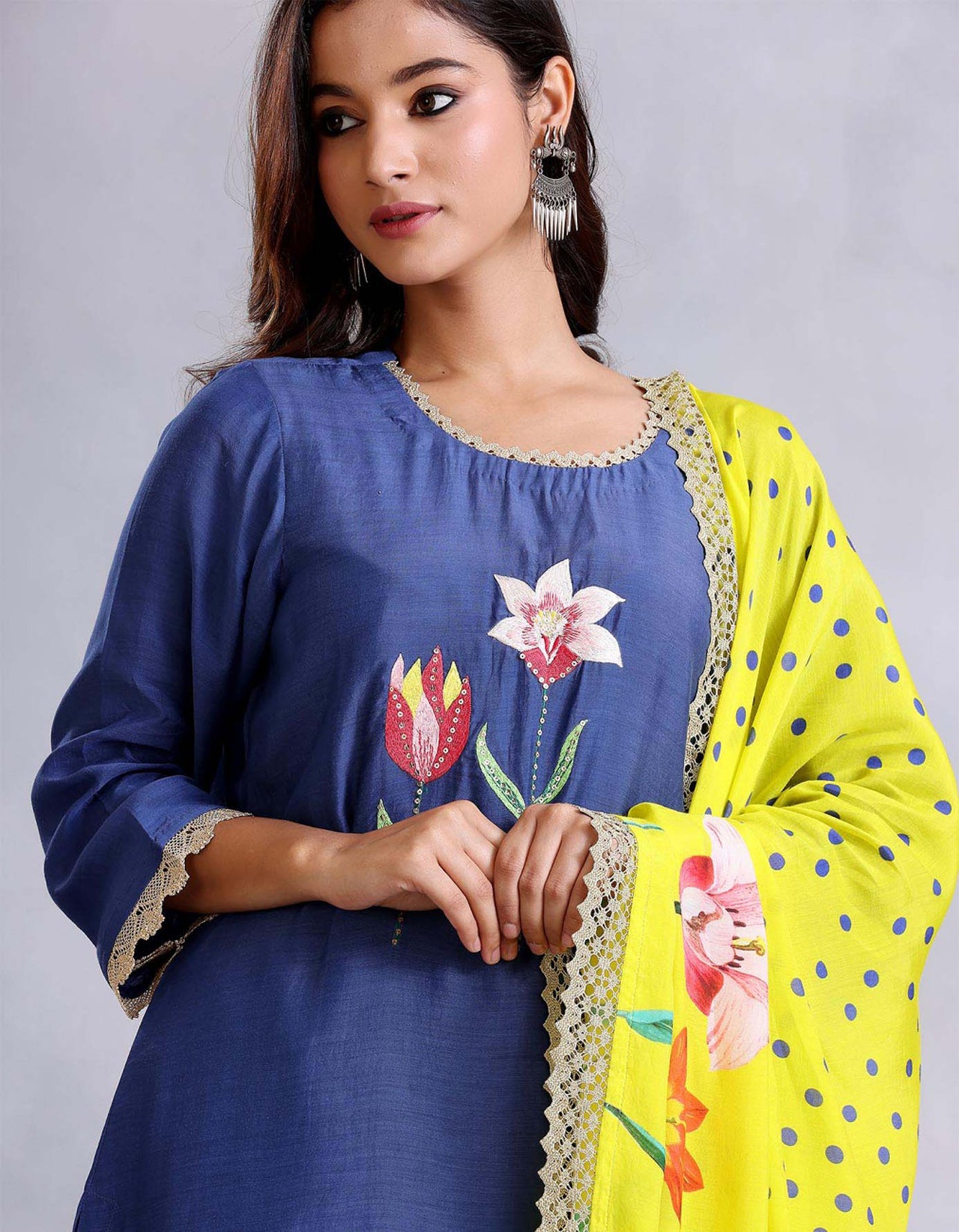 Royal Blue Cotton Silk Sunehri kurta set