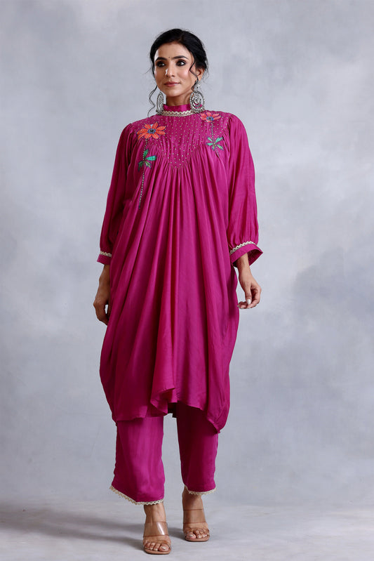 Burgandy Cotton Silk Sunehri kurta set