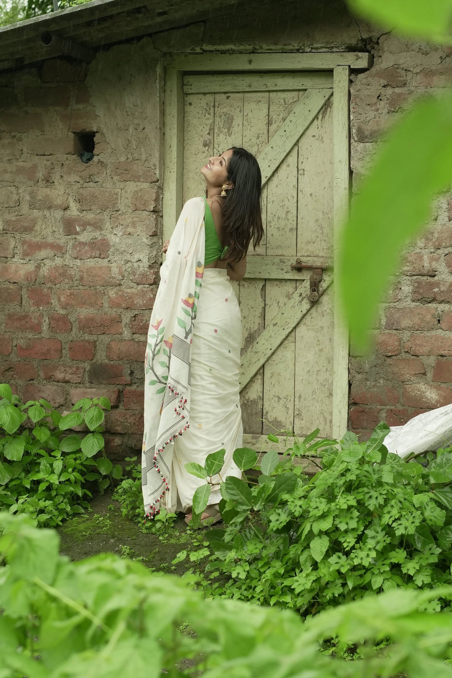 Handloom Off White Soft Cotton Jamdani Saree with Multi Colour Floral Motifs