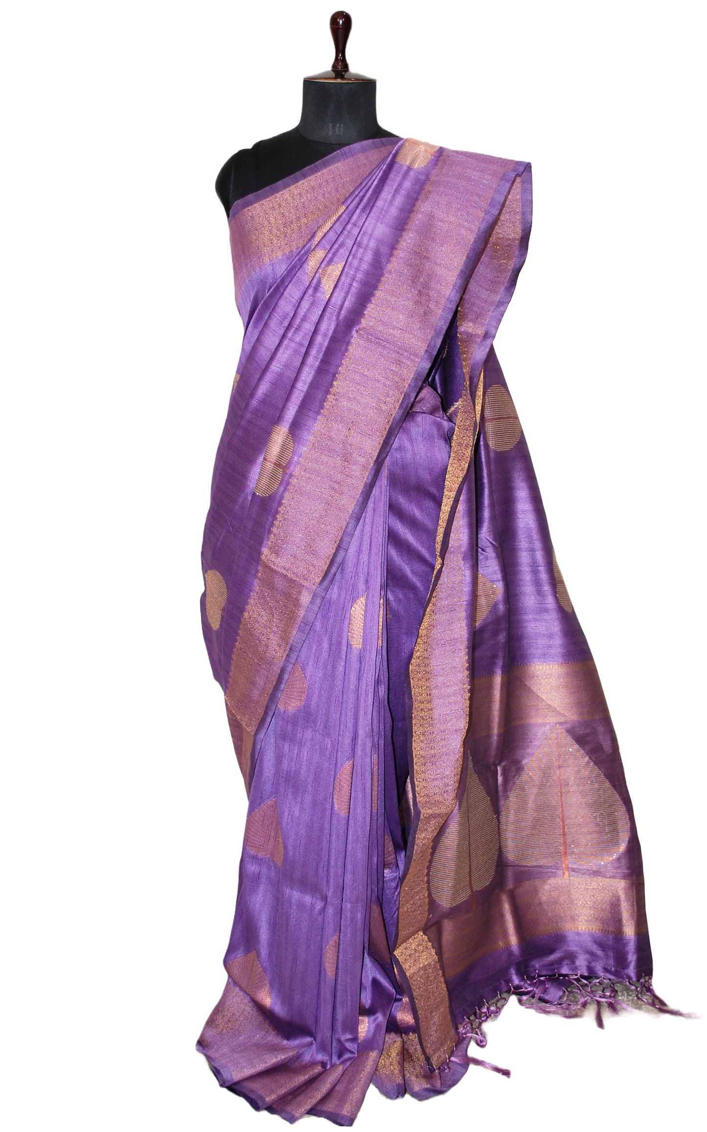 Embedded Sequin on Jute Nakshi Motif Work Semi Gicha Silk Saree in Lavender and Antique Golden