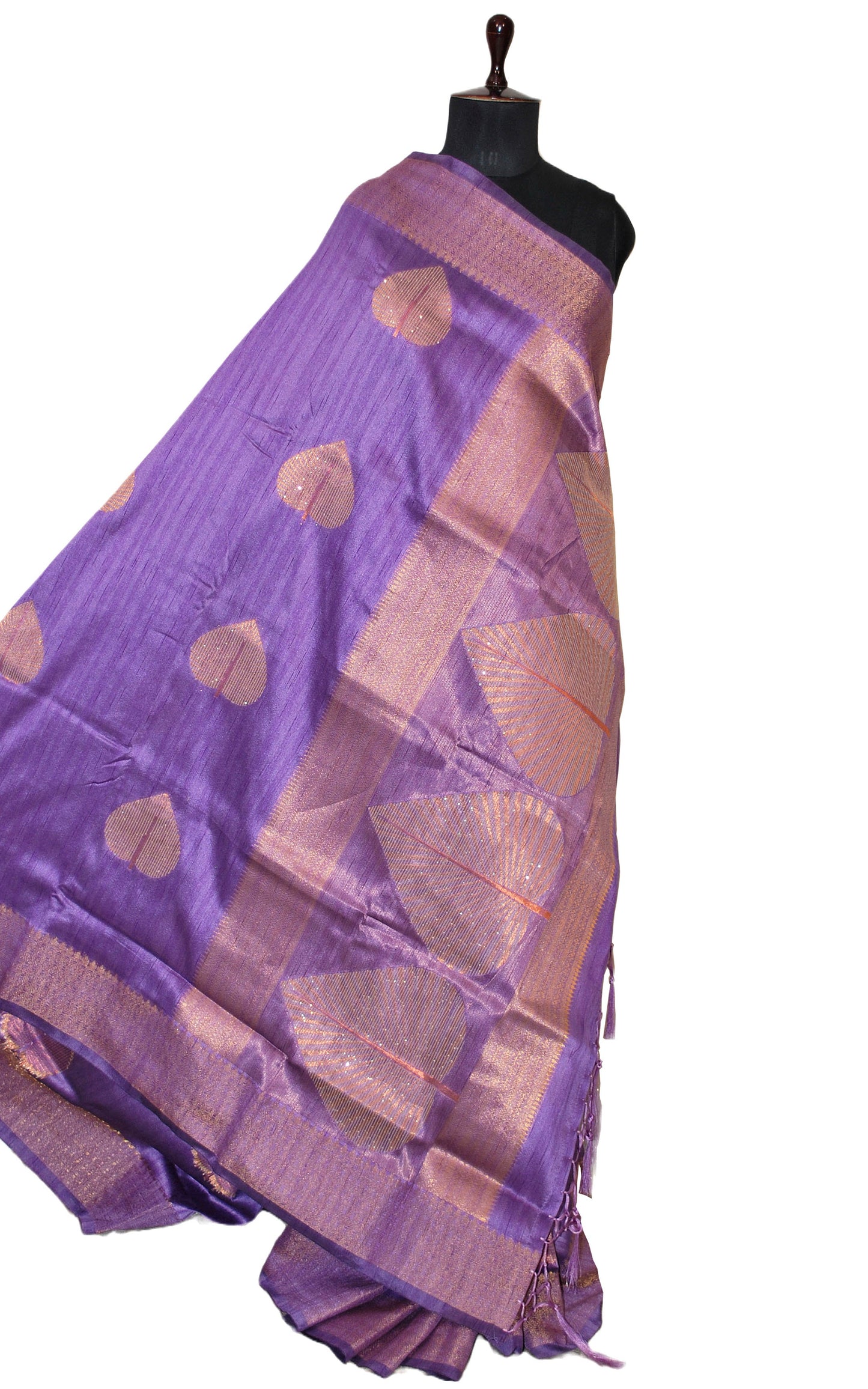 Embedded Sequin on Jute Nakshi Motif Work Semi Gicha Silk Saree in Lavender and Antique Golden