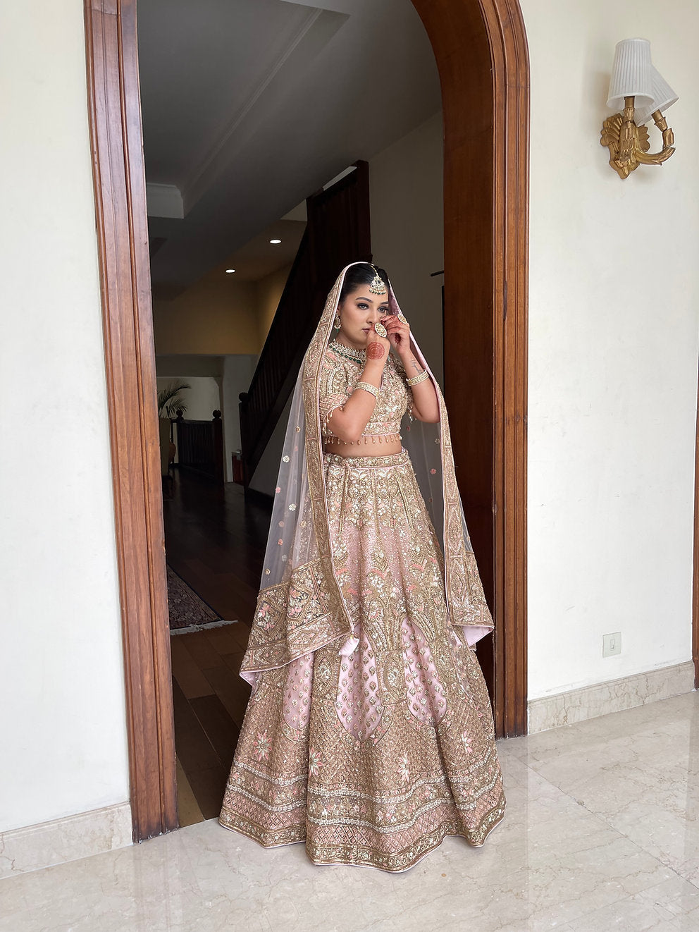 Baby Pink Color Organza Sequins And Zari Work Bridal Lehenga