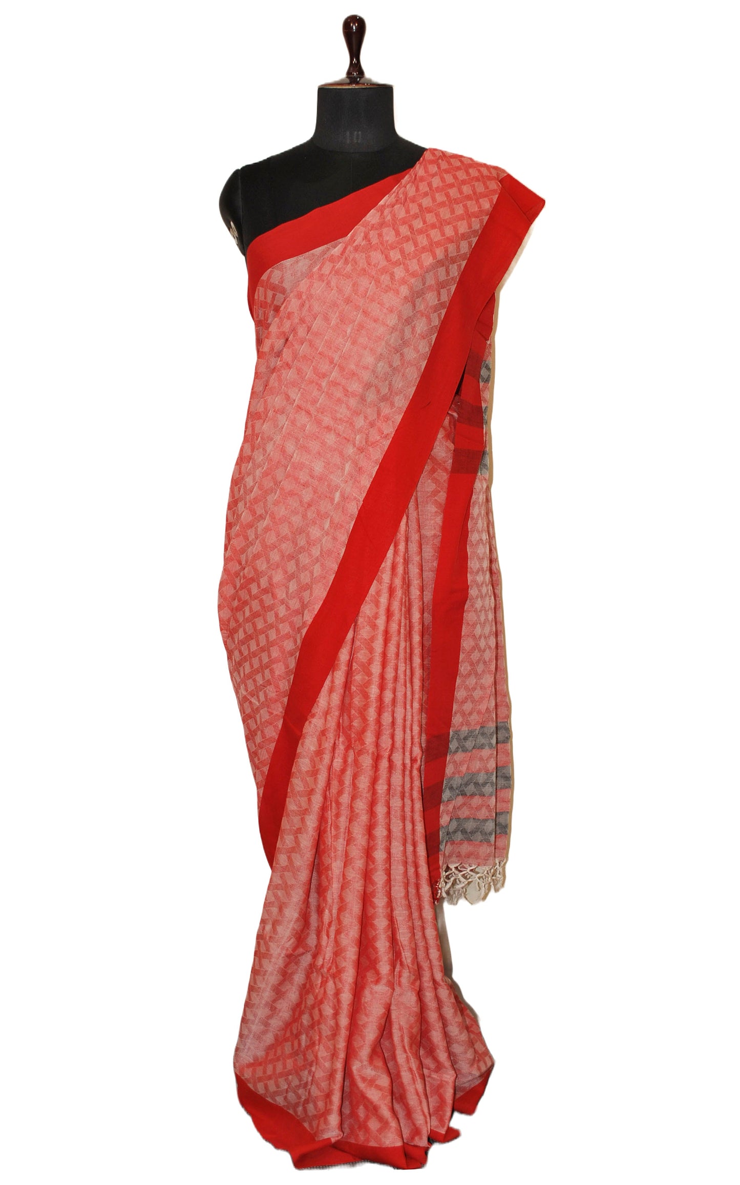 Handwoven Tanchui Brocade Saree in Red, Off White and Black