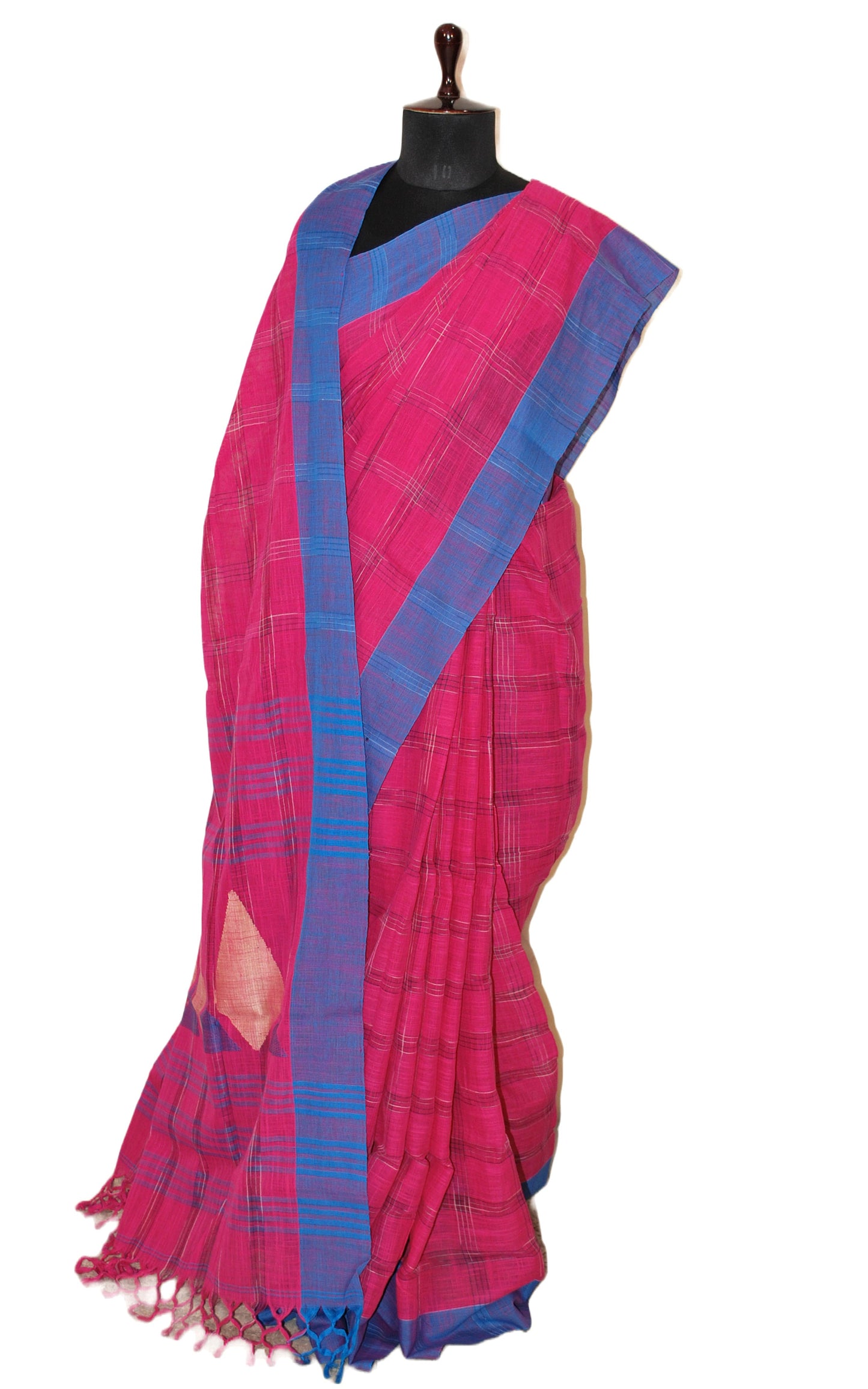 Woven Kotki Checks Soft Cotton Saree in Hot Pink and Royal Blue