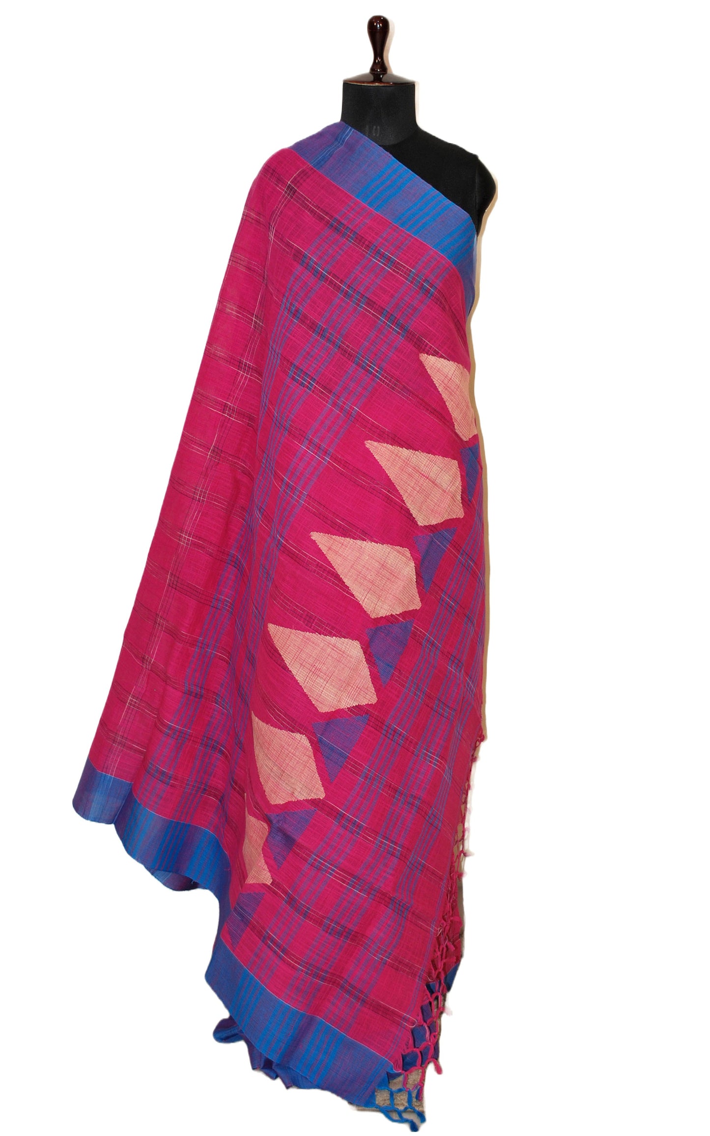 Woven Kotki Checks Soft Cotton Saree in Hot Pink and Royal Blue