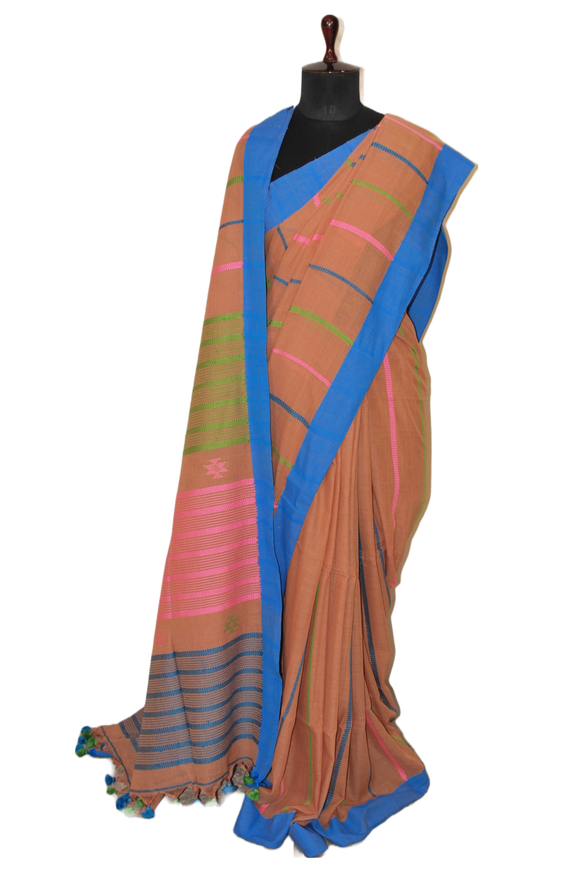 Pure Cotton Kalakshetra Saree in Almond Brown, Azure Blue, Light Pink and Green