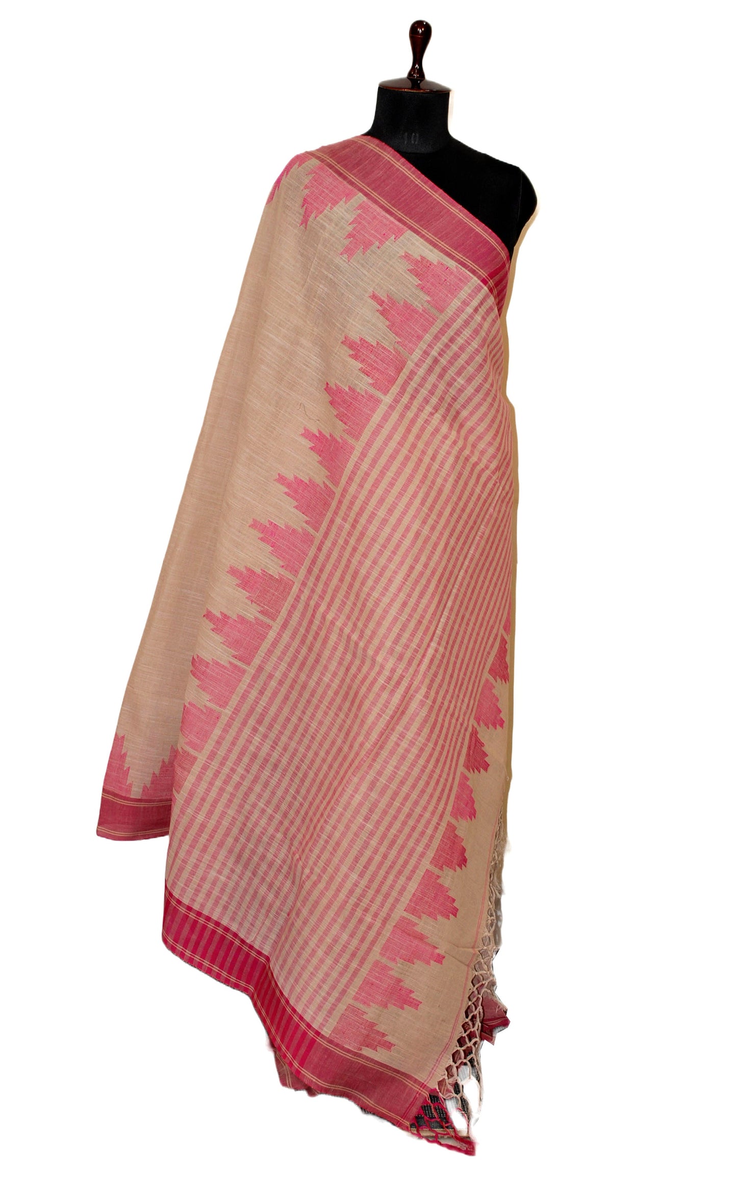 Double Warp Khaddar Cotton Kanjivaram Saree in Biscotti and Fuchsia