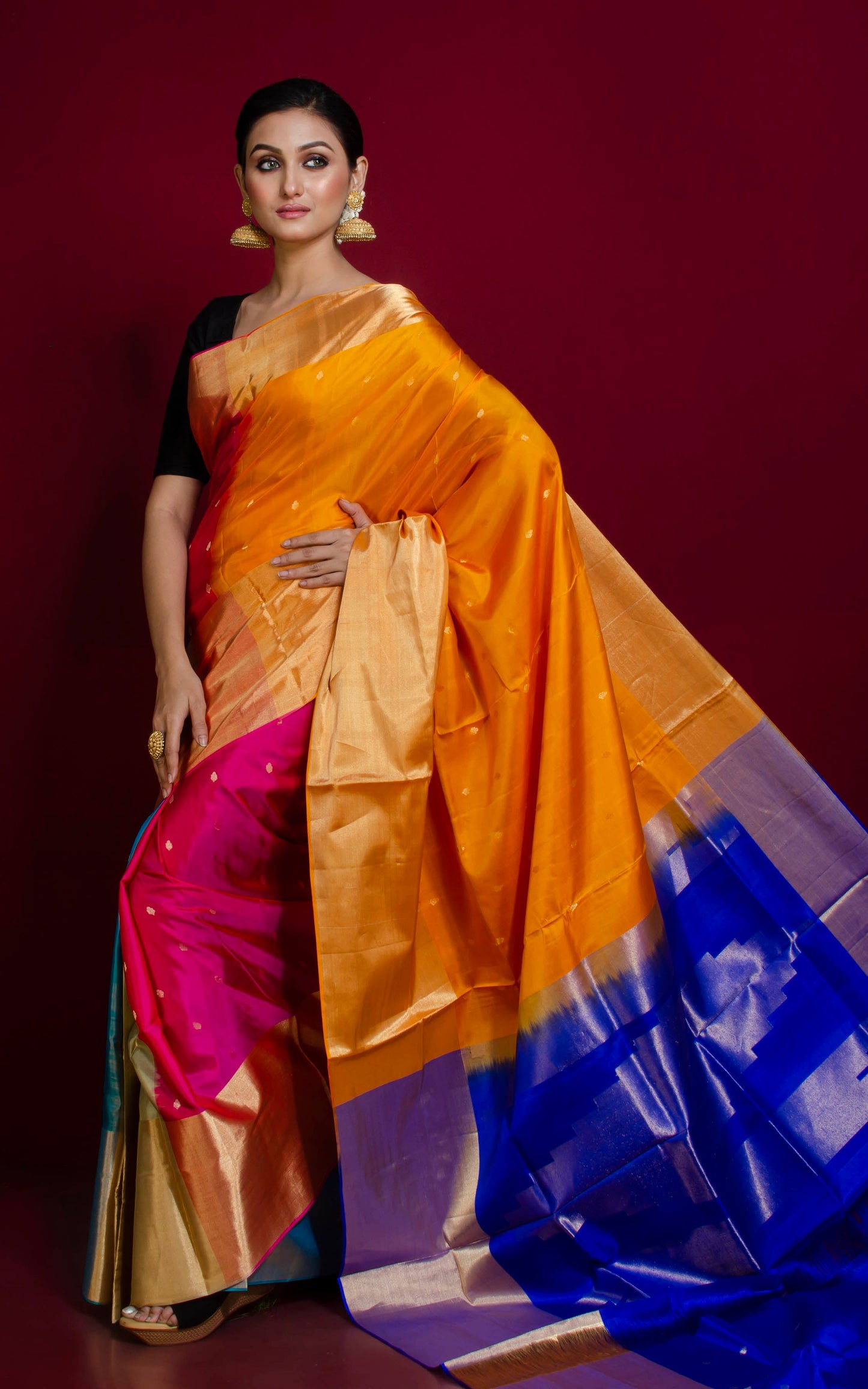 Soft Silk 4D Kanchipuram Silk Saree in Brush Gold Tissue Finish Border