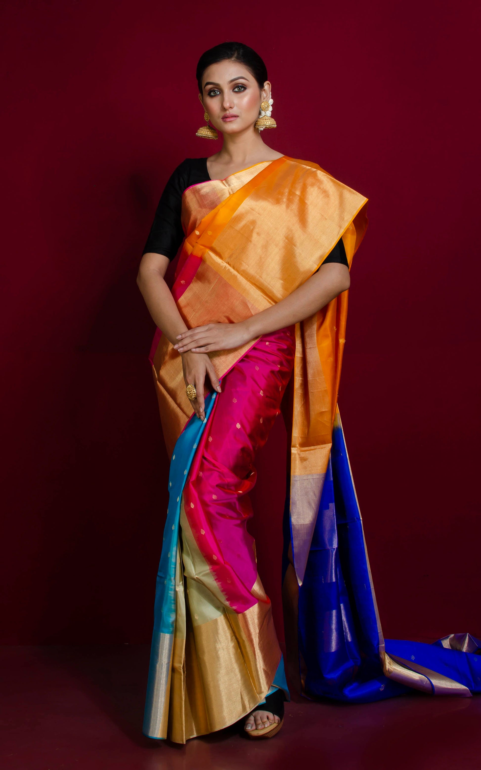 Soft Silk 4D Kanchipuram Silk Saree in Brush Gold Tissue Finish Border