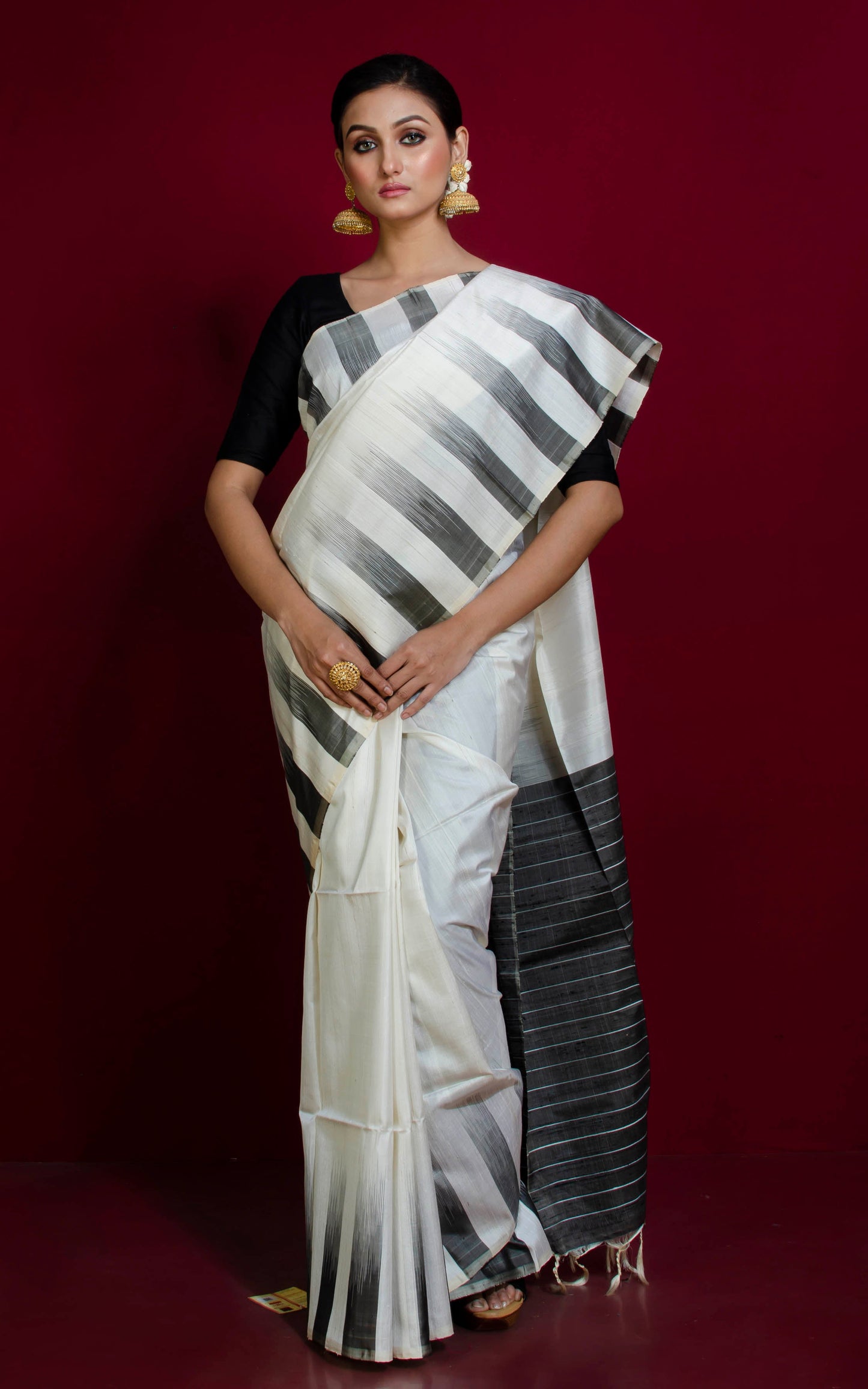 Soft Silk Kotki Border Kanchipuram Silk Saree in Porcelain White and Black