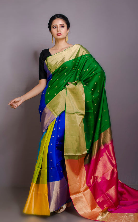 Soft Silk 4D Kanchipuram Silk Saree in Brush Gold Tissue Finish Border and Makhi Butta