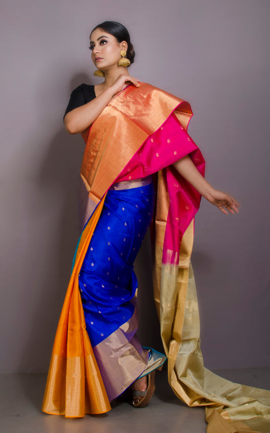 Soft Silk 4D Kanchipuram Silk Saree in Brush Gold Tissue Finish Border and Makhi Butta