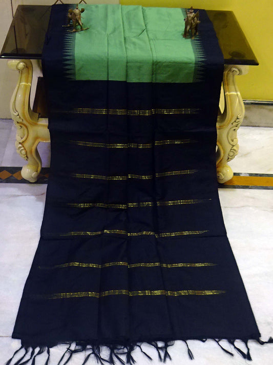 Soft South Cotton Pencil Border Gadwal Saree in Sage Green and Black