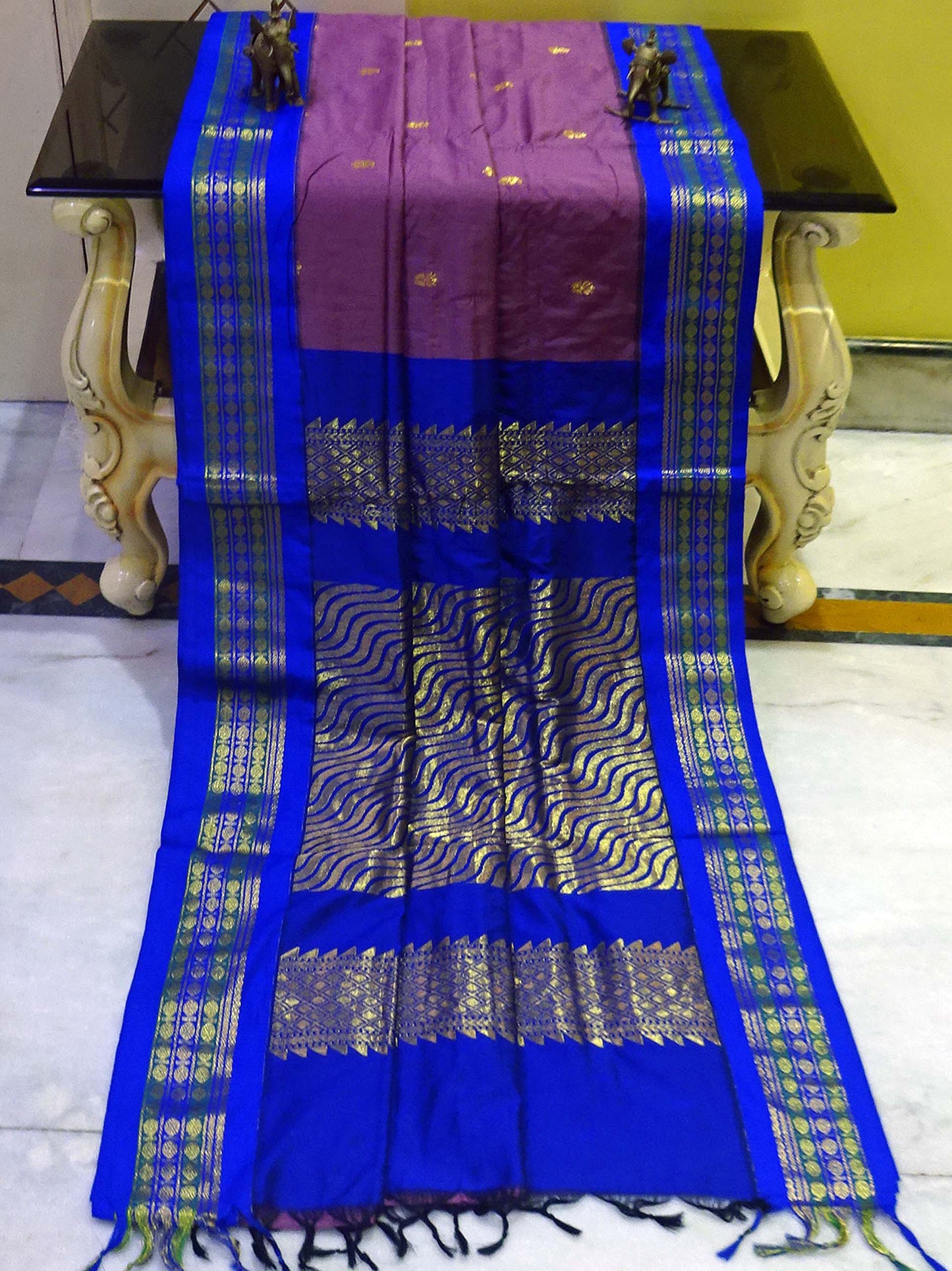 Banarasi Border Soft South Cotton Gadwal with Rich Pallu in Grape and Dark Blue