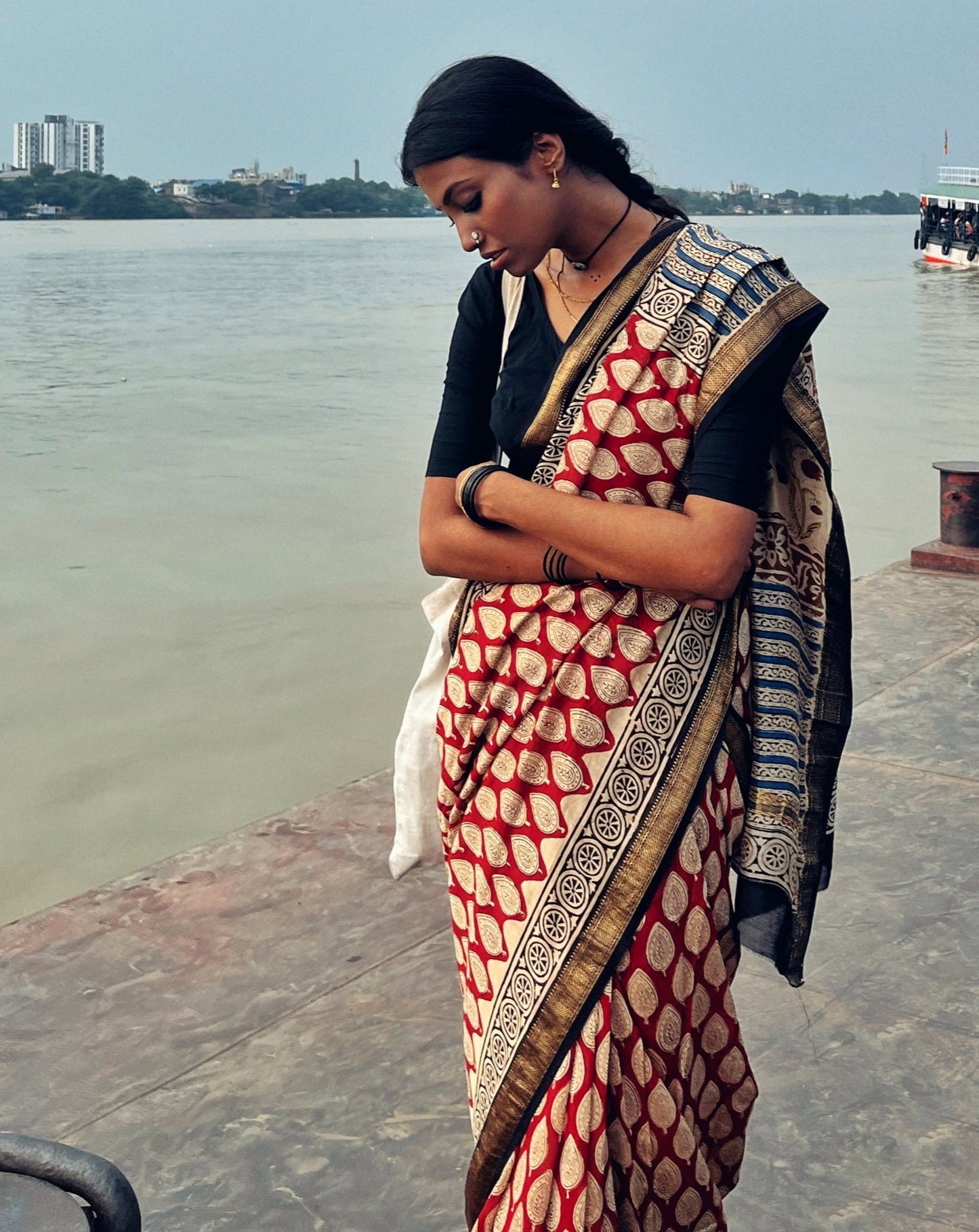 Red Chilli - Bagru Natural Dyes Handblock Printed - Maheshwari Silk Saree