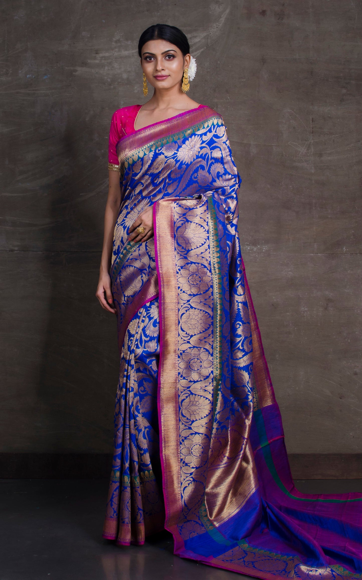 Handwoven Brocade Tussar Banarasi Saree in Blue