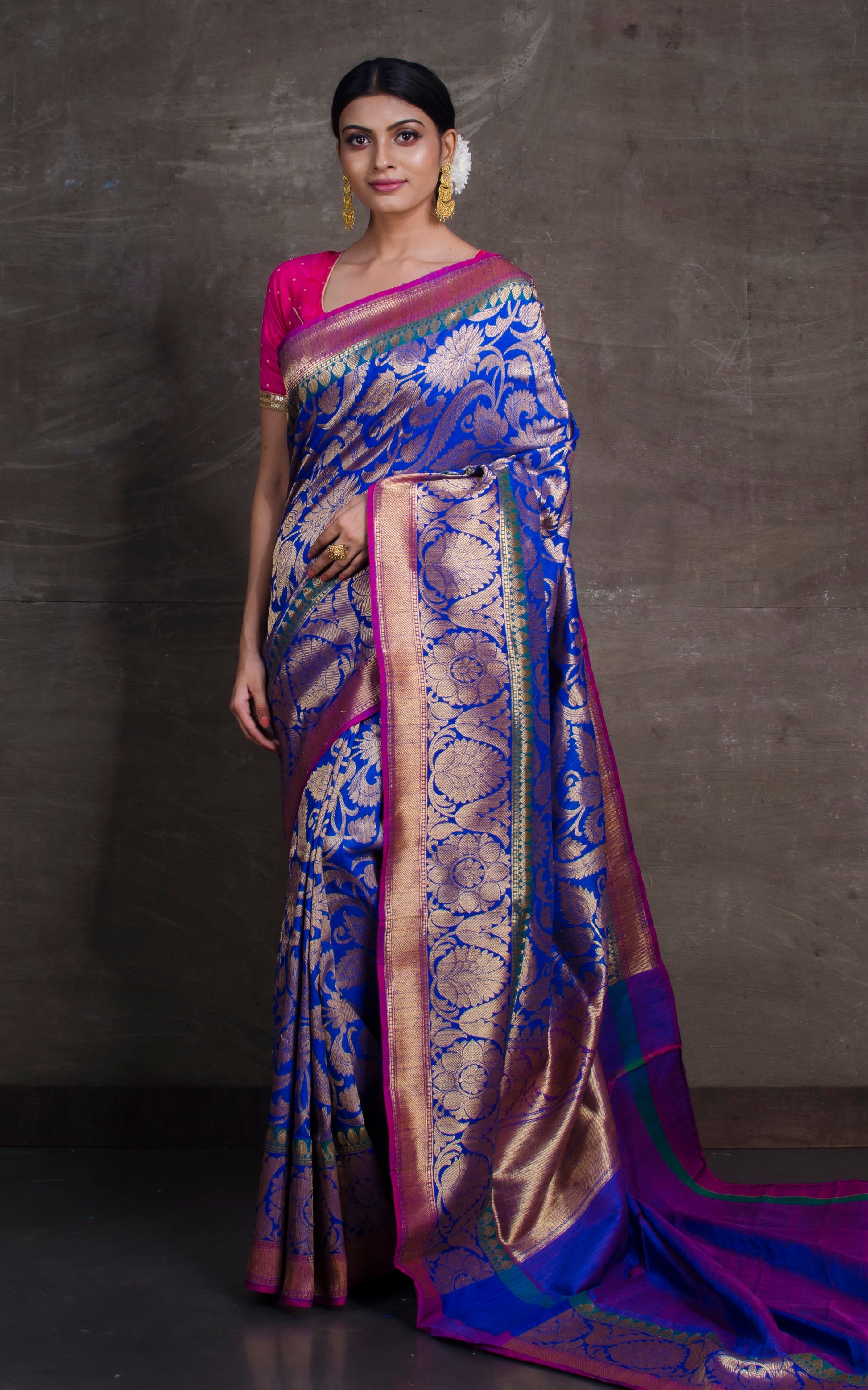 Handwoven Brocade Tussar Banarasi Saree in Blue