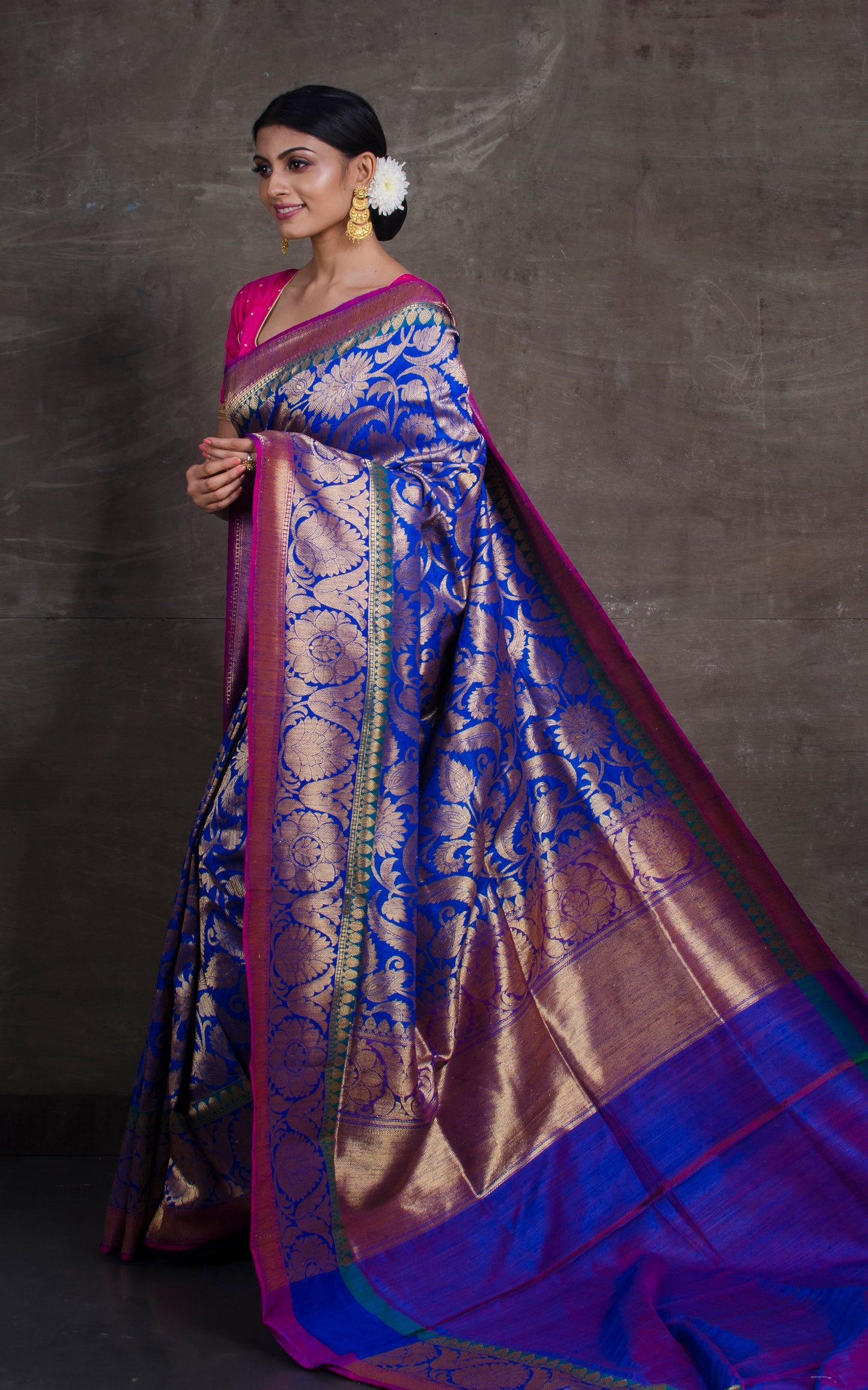 Handwoven Brocade Tussar Banarasi Saree in Blue