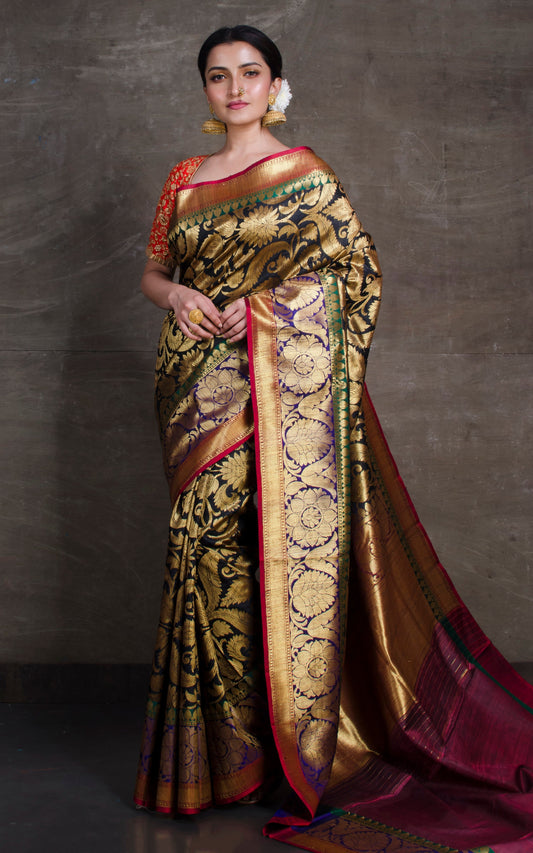 Handwoven Brocade Tussar Banarasi Saree in Black