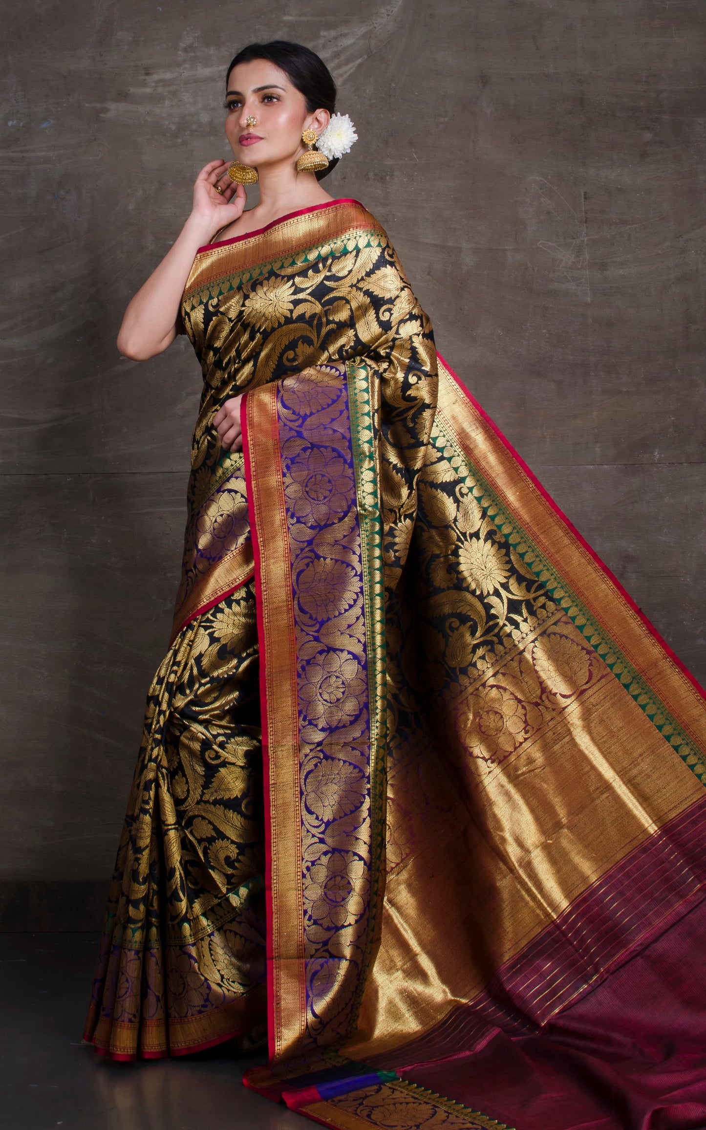 Handwoven Brocade Tussar Banarasi Saree in Black