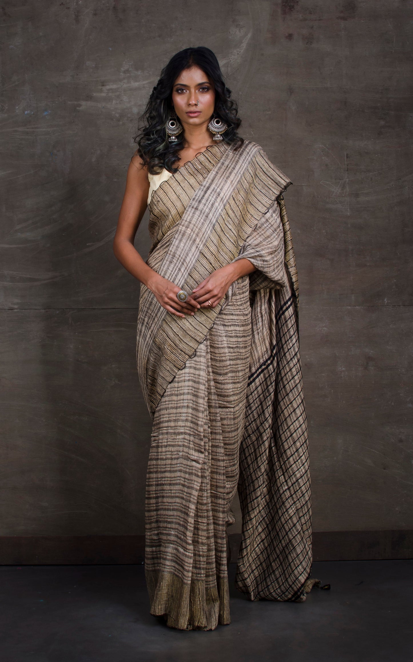 Soft Ketia Tussar Silk Saree in Beige and Black