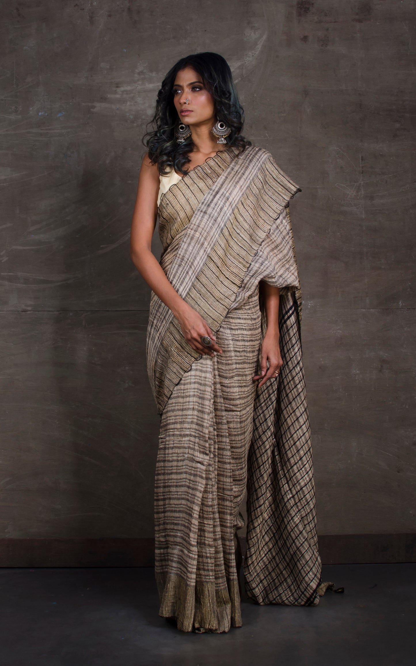 Soft Ketia Tussar Silk Saree in Beige and Black