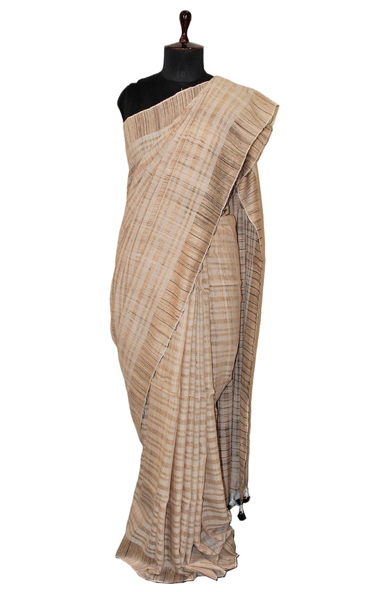 Soft Ketia Tussar Silk Saree in Dual Tone Beige, Brush Gold and Black