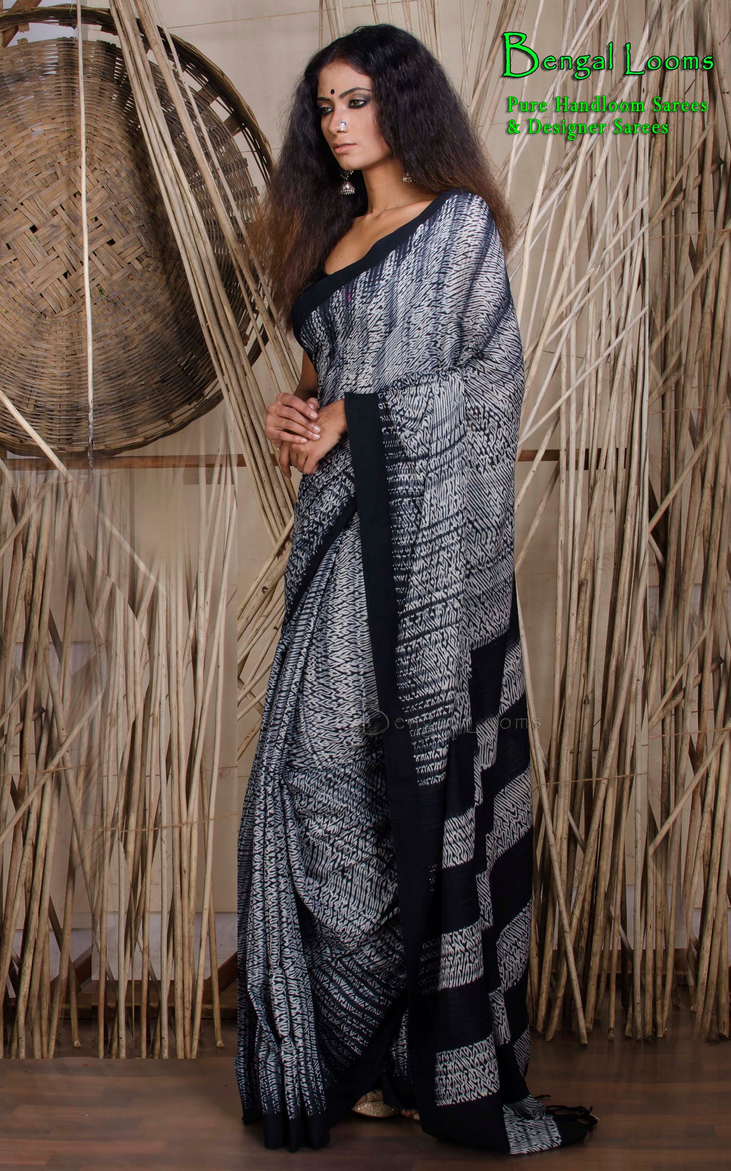 Pure Handloom Matka Shibori Saree in Off White & Black